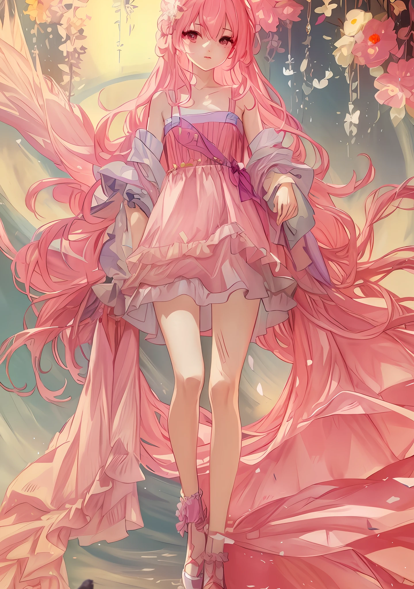 The beautiful girl Imperial Sister wears a flowing costume of ****ta shoes, long pink hair with a white-gold dress and white shoes, forming a clean, detailed, and beautiful anime artwork. Digital art, art on guweiz and pixiv, and fantasy fantasy anime, etc., are vivid, realistic and intoxicating CG art, beautifully presented. The protagonist is a cute anime royal sister, and the atmosphere of the picture is full of fantasy.