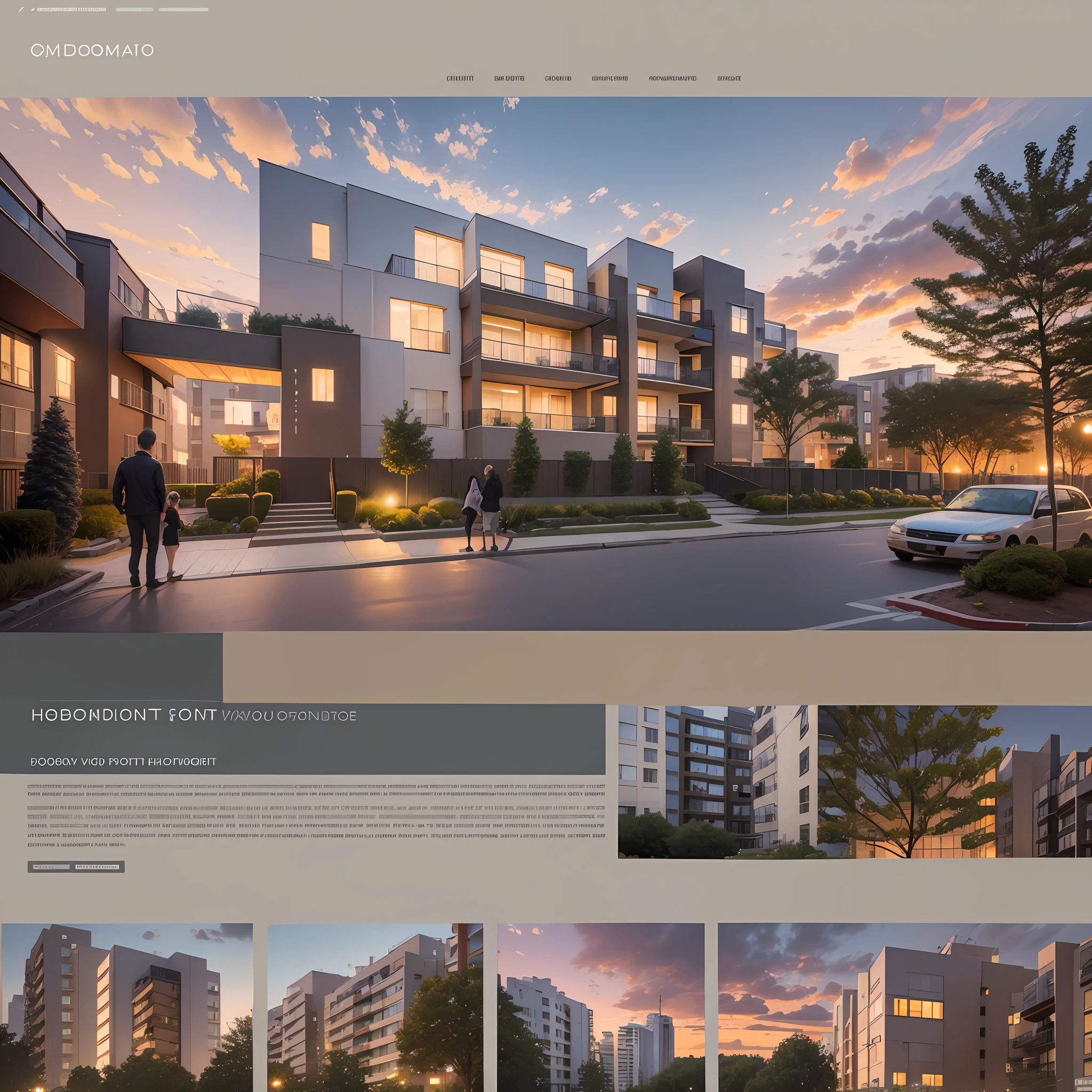 Create a captivating image for the homepage of a condo management website, featuring a contemporary condo building with people, kids, pets, lush and cozy lighting to evoke a sense of comfort and community. Landscape format --auto --s2