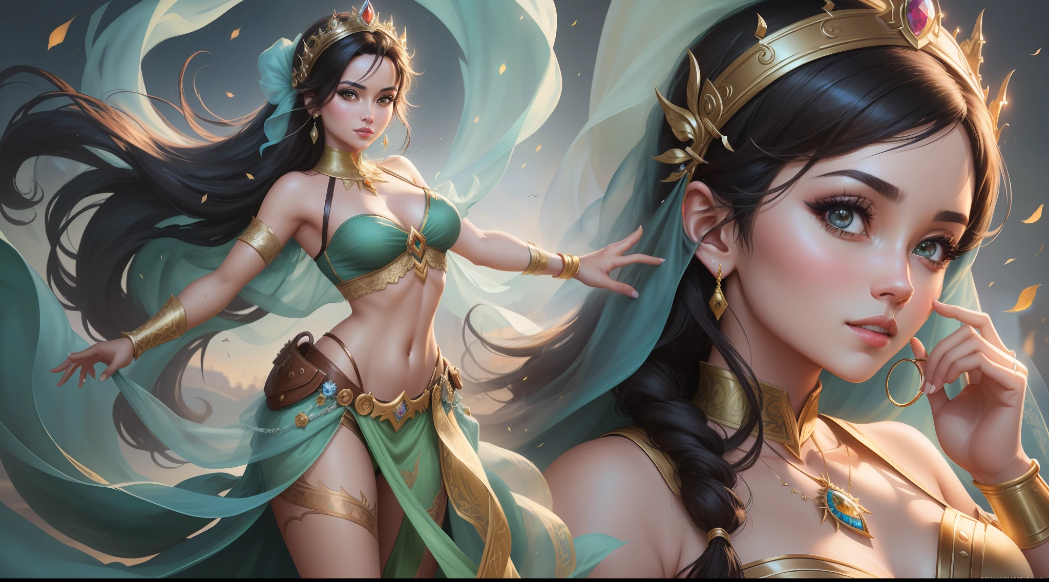 a masterpiece wearing alternate costume disney princess jasmine, (((modest and not revealing))) , Disney style, full body, freedom, soul, digital illustration, comic style, animecore , perfect anatomy, centered, approaching perfection, dynamic, highly detailed, watercolor painting, artstation, concept art, smooth, sharp focus, illustration, Artstation, unique, award-winning, masterpiece, rendered in 8K resolution for high quality detail, 8K image quality,  8k high resolution image, hyper detailed, super realistic, intricate details