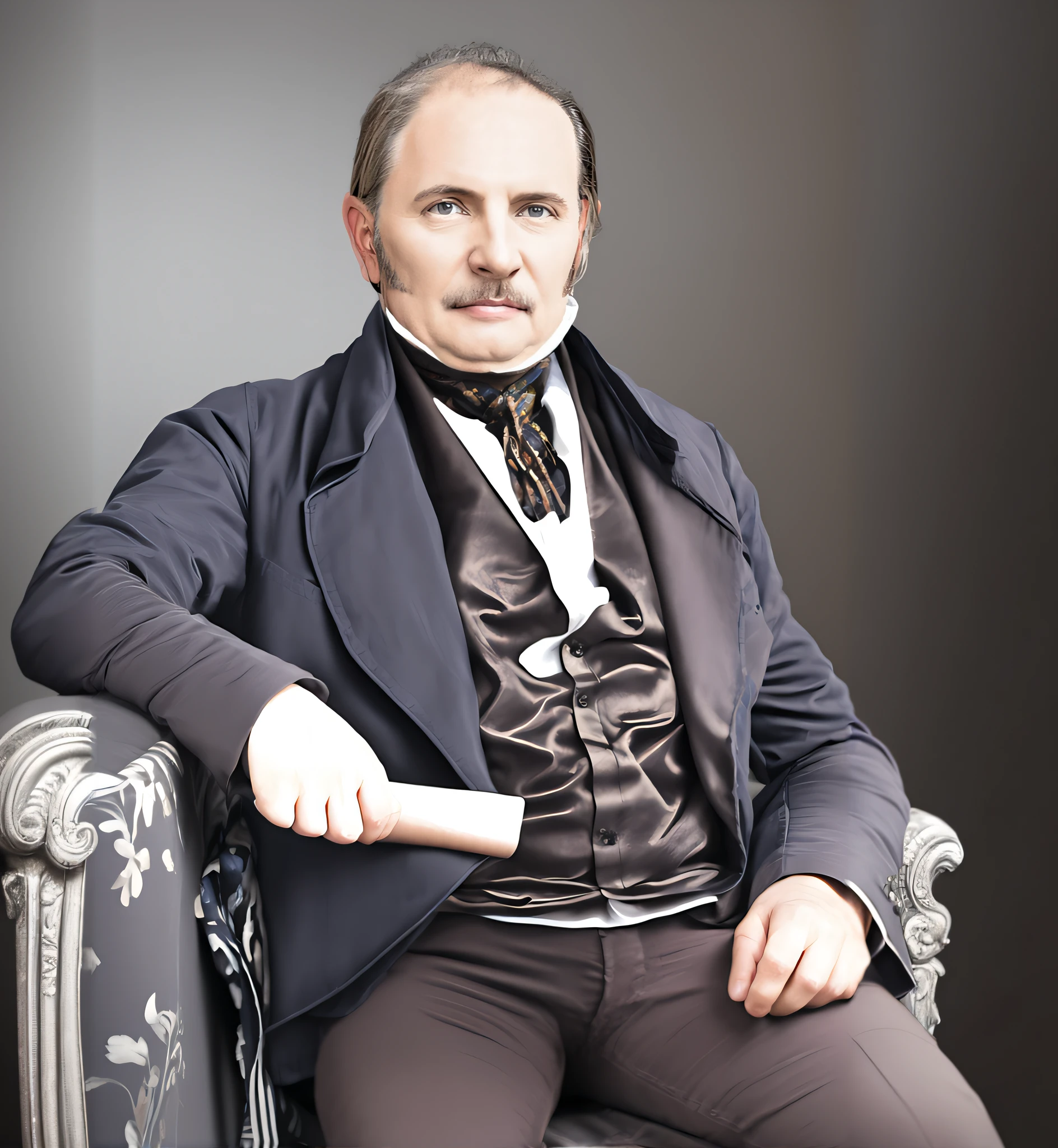 arafed man in a suit and tie sitting on a chair, promotional portrait, inspired by Sidney Richard Percy, inspired by Edward Kemble, inspired by Georg Friedrich Kersting, inspired by François Barraud, portrait of a victorian era duke, inspired by François Louis Thomas Francia, inspired by Thomas Gambier Parry, portrait of a victorian duke