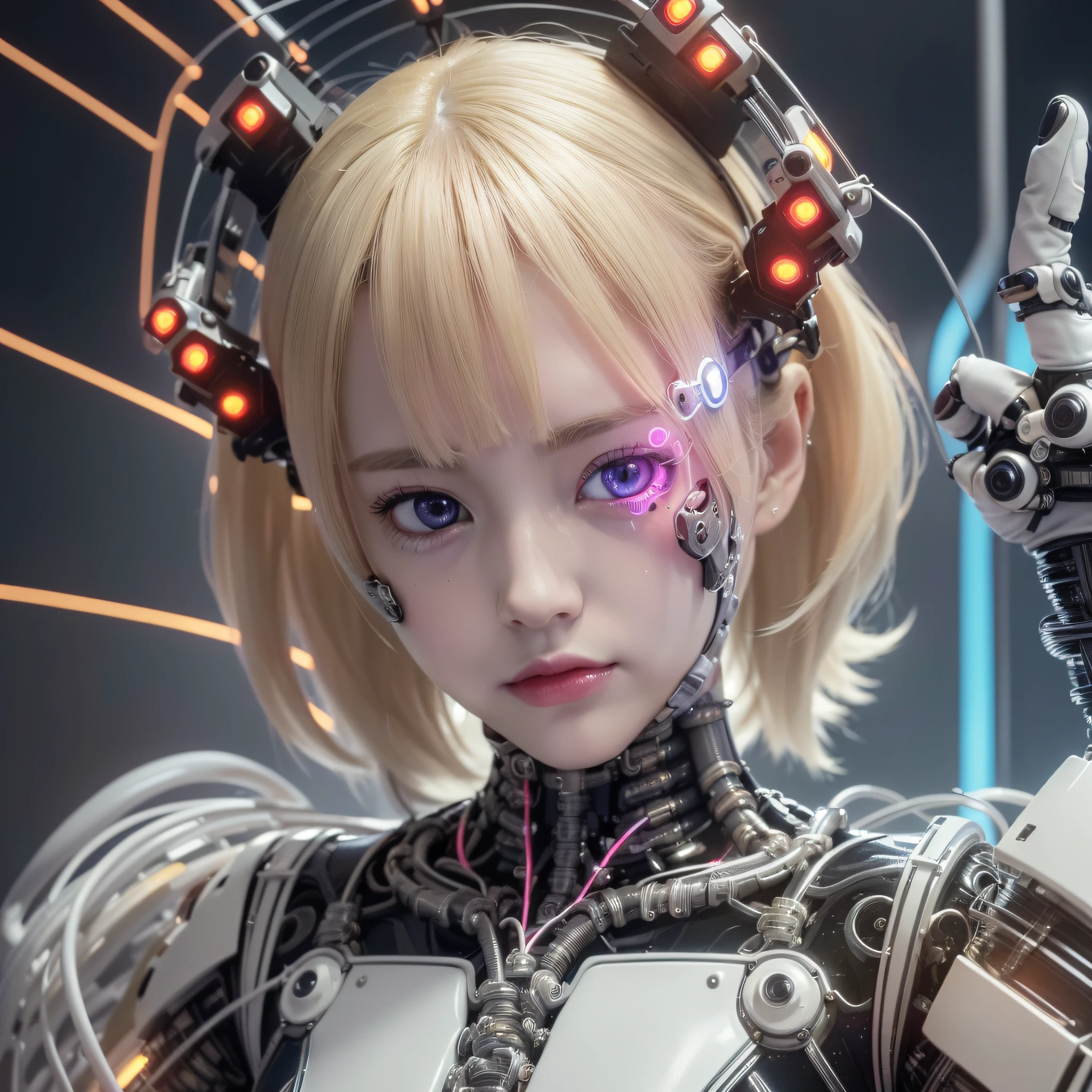 1mechanical_girl (white beige old plastic), (((ultra-realistic detail)), detailed_face, global_illumination, shadow, octane_render, 8k, ultra_sharp, metal, ornaments_ detail, cold_colors, egypician_detail、highly_intricate_details、realistic_light、trending_on_cgsociety、glowing_eyes、facing_camera、neon_details、machanical_limbs、blood_ It wears complex bioluminescence mechanical cyborg armor made of vessels_connected_to_tubes ((lot_wires_and_cables_connecting_to_head_and_body)). killing_machine, extremely_sexy, desire, whole body, lust, masturbation