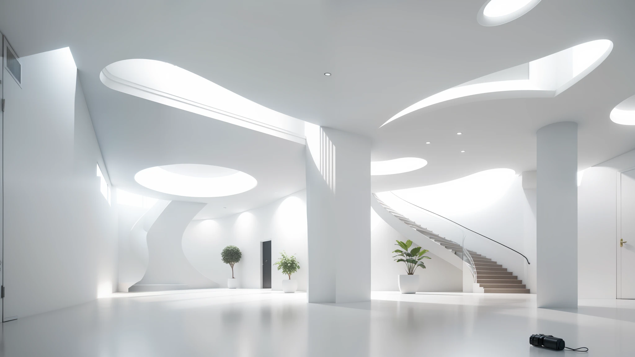 Create another environment different from this, as if it were in the same building, in the same colors, same light, empty, from the front, as if you were entering through a door, better quality, photography style, very detailed, high definition, great rendering, 3D style, HD, 4K --auto --s2