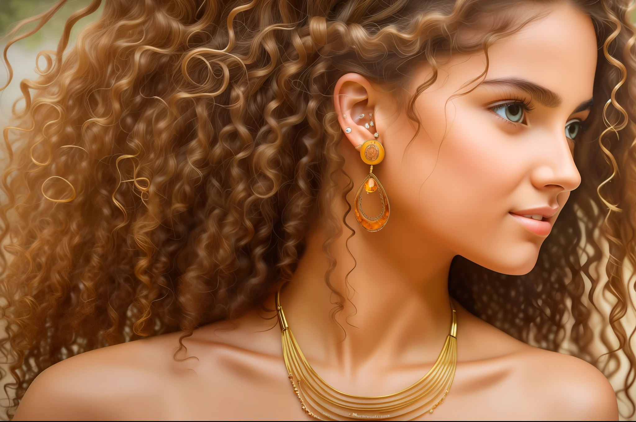 (masterpiece, best quality, ultra-detailed) Very detailed portrait of a (young woman+girl) with (wavy amber hair:1.2) and (olive skin), expressive face, (using earbuds), (doing dance practice), dynamic pose, (close up:1.2), (earrings:0.9), (necklace:0.9).