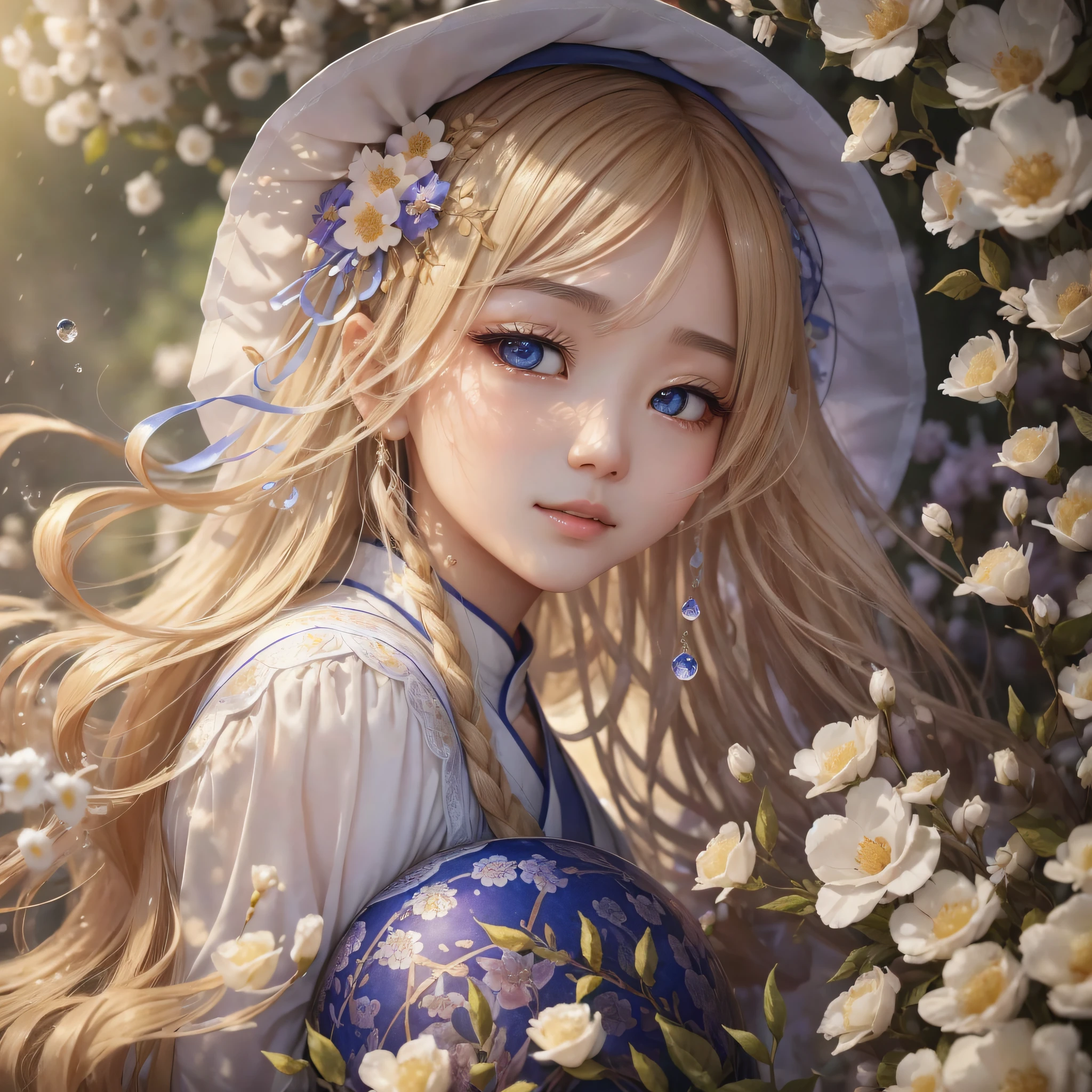 Masterpiece, beauty, weight, super detail, stationary beauty, the model in the center has several shades, has blue eyes, sparkling blonde hair, soft skin, grass around, dynamic angle, super high resolution, so many water droplets """
(翻译:杰作、美貌、质量、超细节、stationary的女、中心模特具有多种色调,有蓝色的眼睛和闪闪发光的金色头发、柔软的皮肤、周围有茂密的草丛、在动态的角度下,超高分辨率、水drop未非常多)