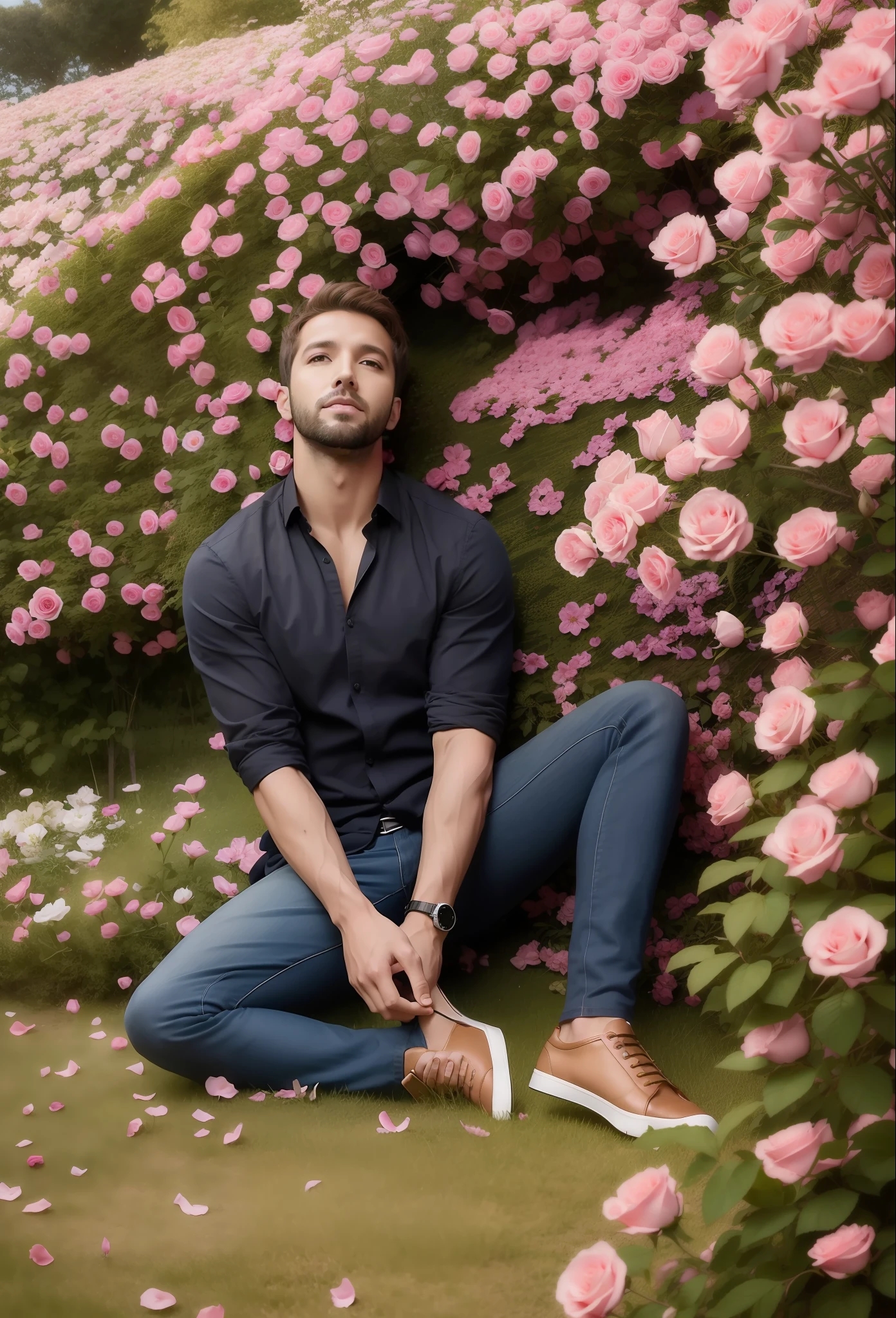 Pablo Alboran in a garden of rose and almond blossoms
