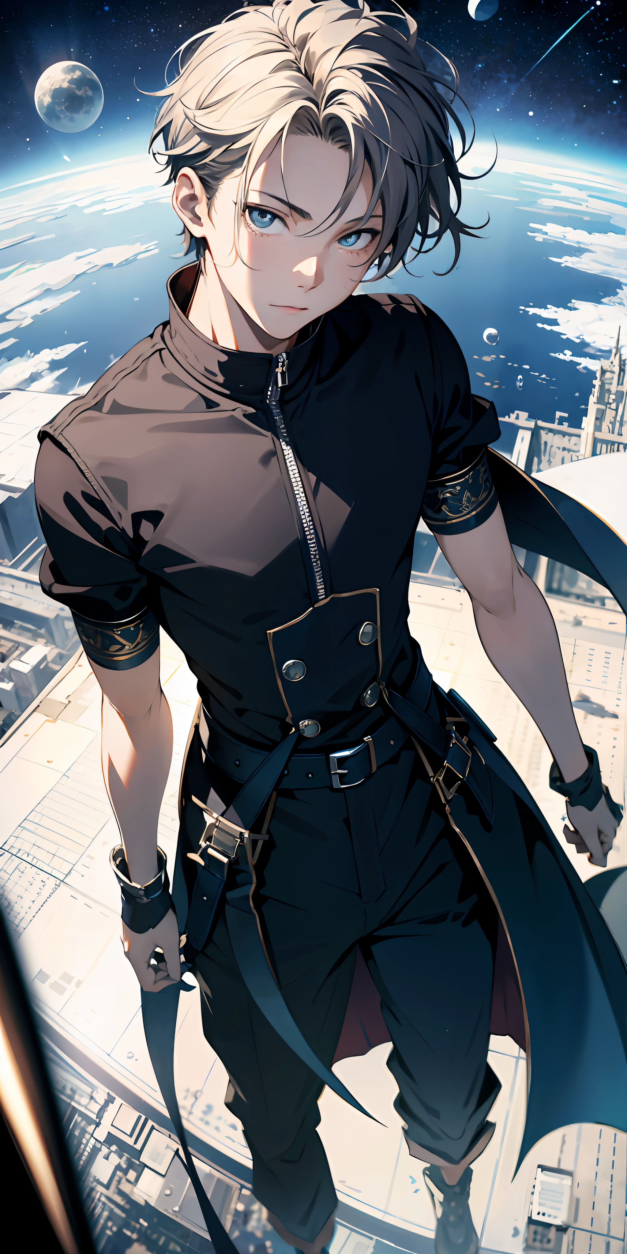ridiculous resolution, high resolution, (masterpiece:1.4), super detailed, 1boy, seen from above, space, floating, --v 6