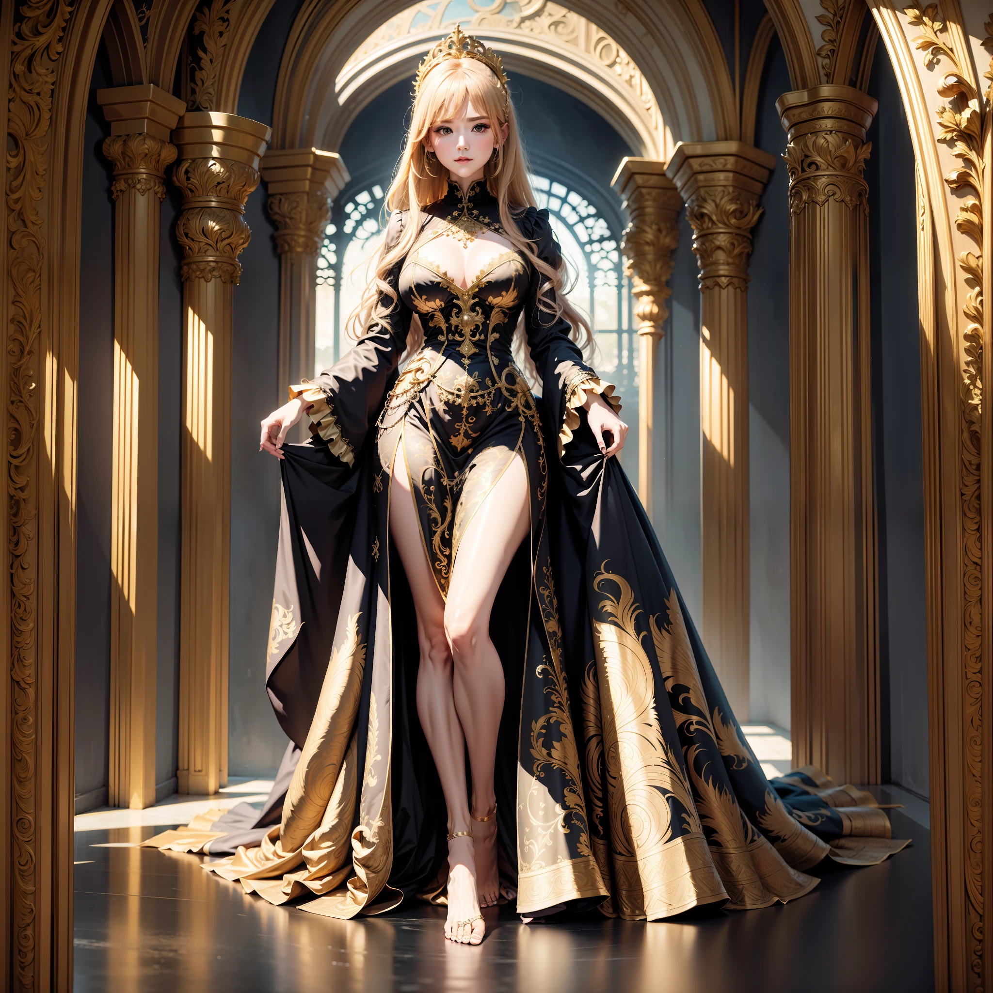 (absurdres, highres, ultra detailed), 1girl, solo, mature, Baroque, long dress, long sleeve, elegant, colorful, highest detailed, upper body