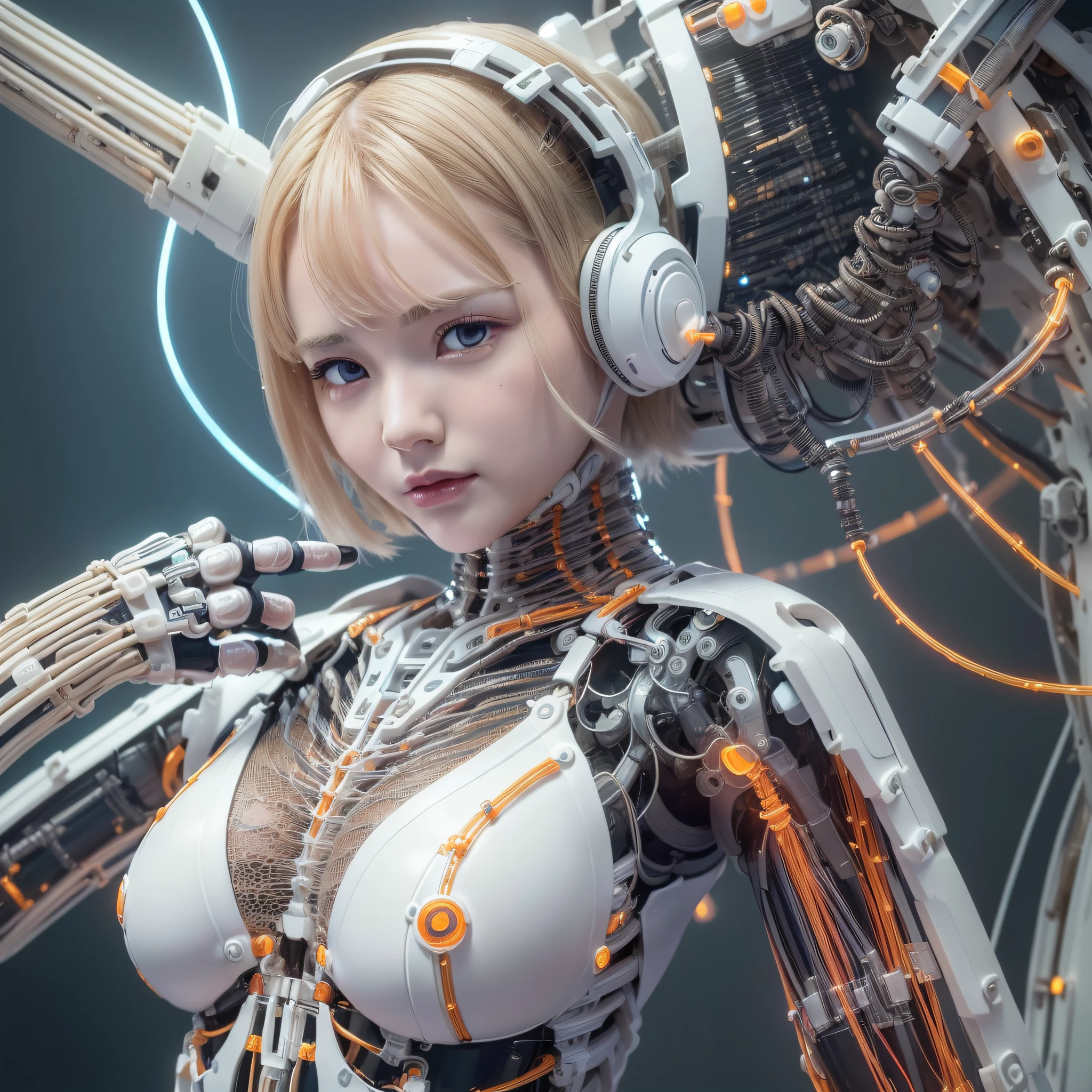 1mechanical_girl (white beige old plastic), (((ultra-realistic detail)), detailed_face, global_illumination, shadow, octane_render, 8k, ultra_sharp, metal, ornaments_ detail, cold_colors, egypician_detail、highly_intricate_details、realistic_light、trending_on_cgsociety、glowing_eyes、facing_camera、neon_details、machanical_limbs、blood_ It wears complex bioluminescence mechanical cyborg armor made of vessels_connected_to_tubes ((lot_wires_and_cables_connecting_to_head_and_body)). killing_machine, extremely_sexy, desire, whole body, lust, masturbation, 40 year old woman