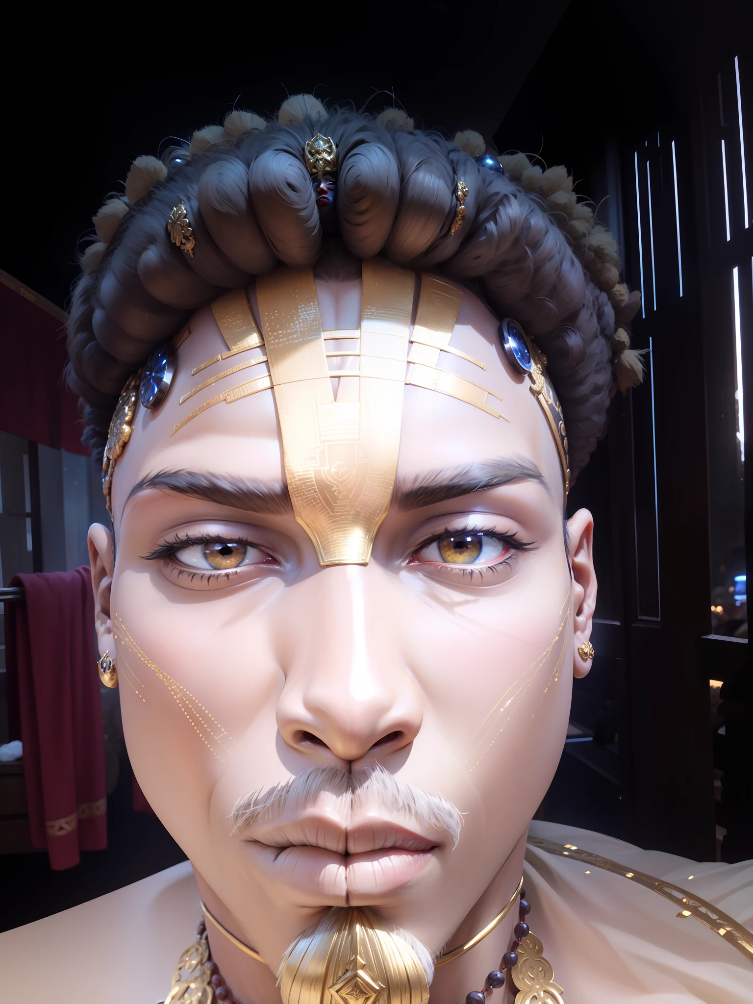 African orishas, Oxala, ornate with gold, UHD, Energy around character, male, male, ultra detailed, all ornaments, set in africa, 3D --auto --s2