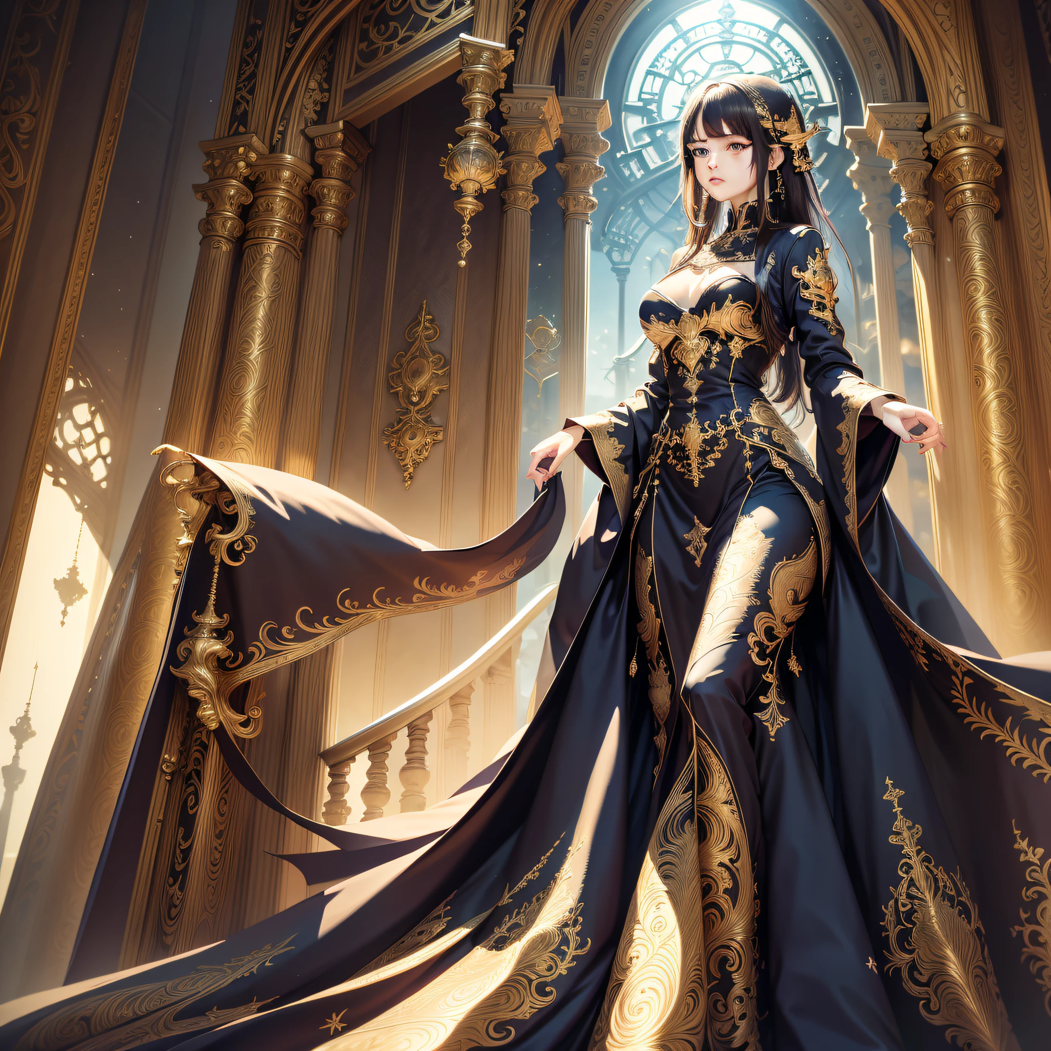 (absurdres, highres, ultra detailed), 1girl, solo,anime, long dress, long sleeve, elegant, colorful, highest detailed, upper body, (Masterpiece, Top Quality, Top Quality, Official Art, Beautiful and Aesthetic: 1.2), (1 Boy: 1.3), (Fractal Art: 1.3),