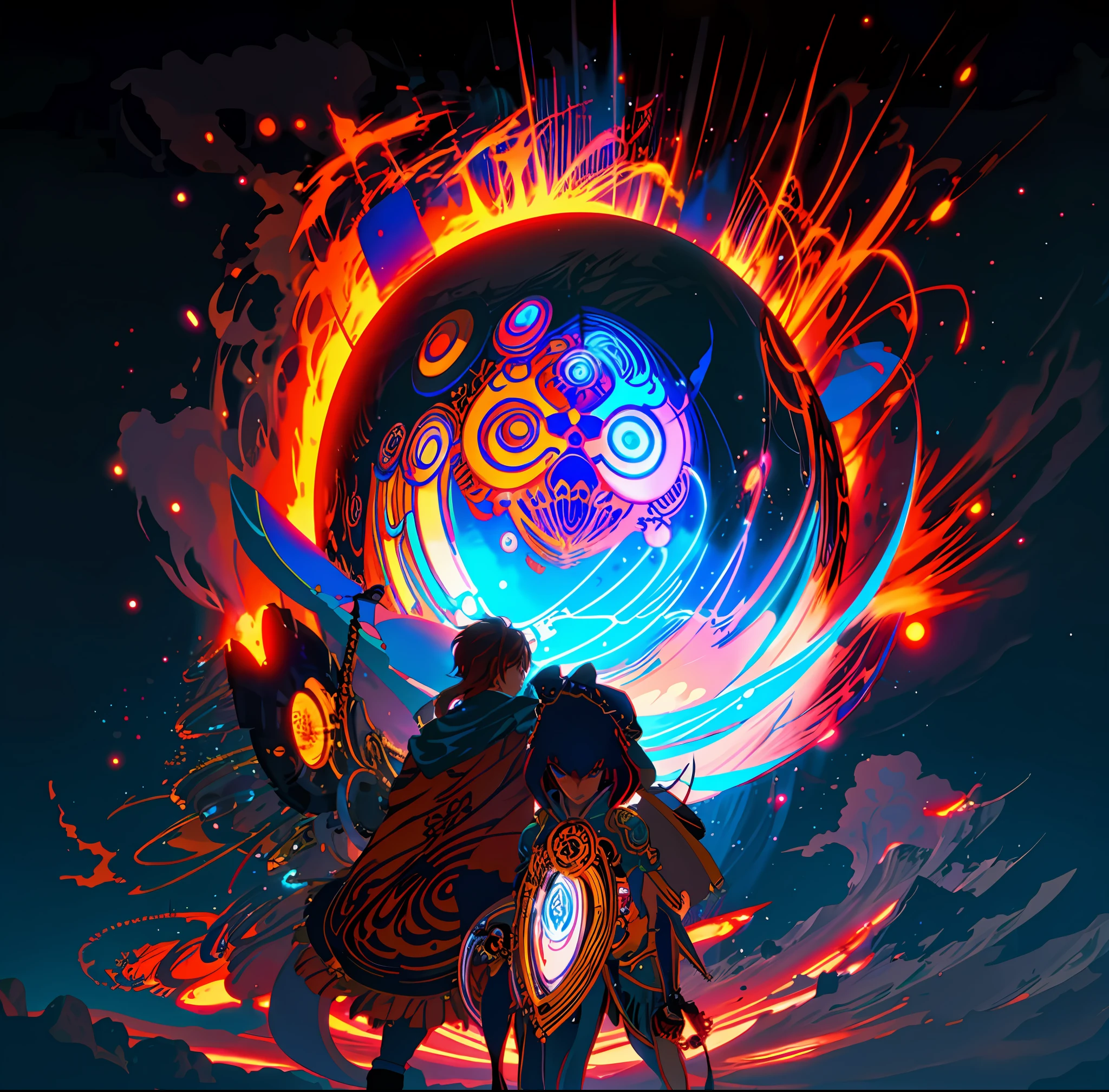 a close up of a person with a red light in the background, dreamy psychedelic anime, official fanart, digital anime illustration, ufotable art style, shigenori soejima illustration, demon slayer rui fanart, official artwork, inspired by Yuumei, ( ( ( ( ( dan mumford ) ) ) ) ), kilian eng vibrant colors, by Android Jones