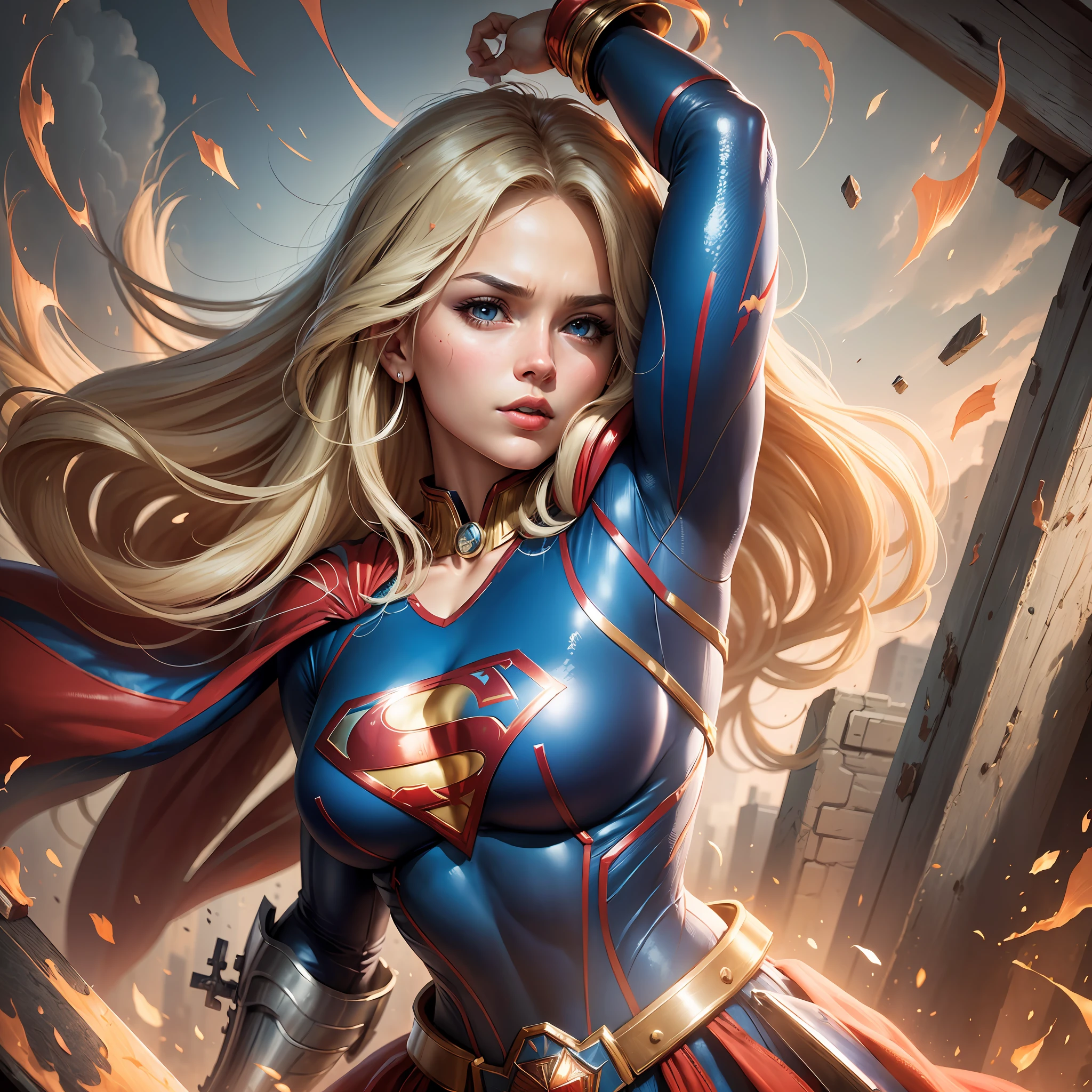 (((masterpiece)))), best quality, ultra-detailed, extremely detailed CG unit 8k wallpaper, best illustration, a majestic and powerful Supergirl, traditional superman uniform. --auto --s2