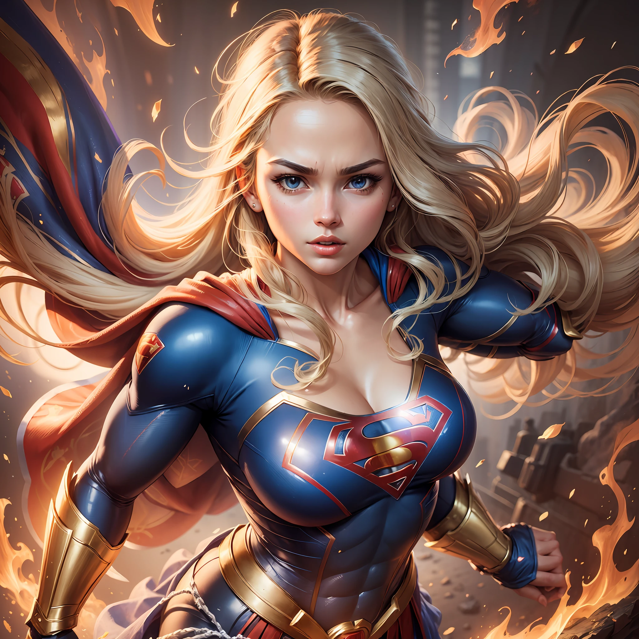 (((masterpiece)))), best quality, ultra-detailed, extremely detailed CG unit 8k wallpaper, best illustration, a majestic and powerful Supergirl, traditional superman uniform. --auto --s2