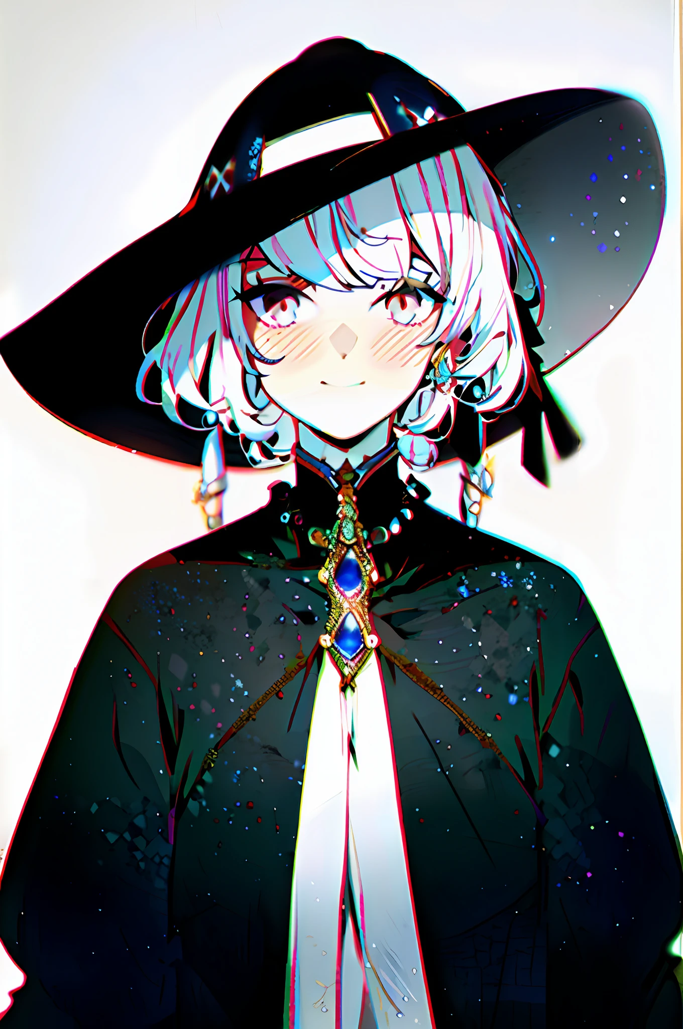 Greek style clothes, girl, white medium hair, black and white eyes, gemstone jewelry, snake eyes