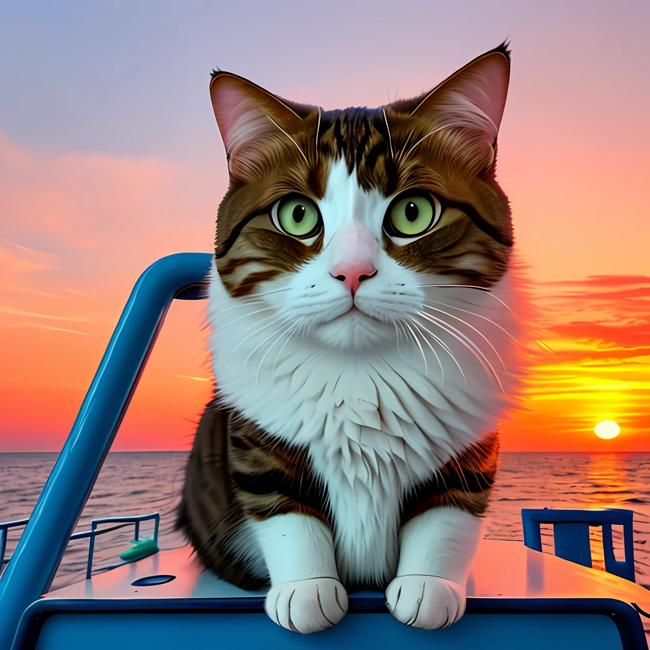 Ship cat watching the realistic sunset