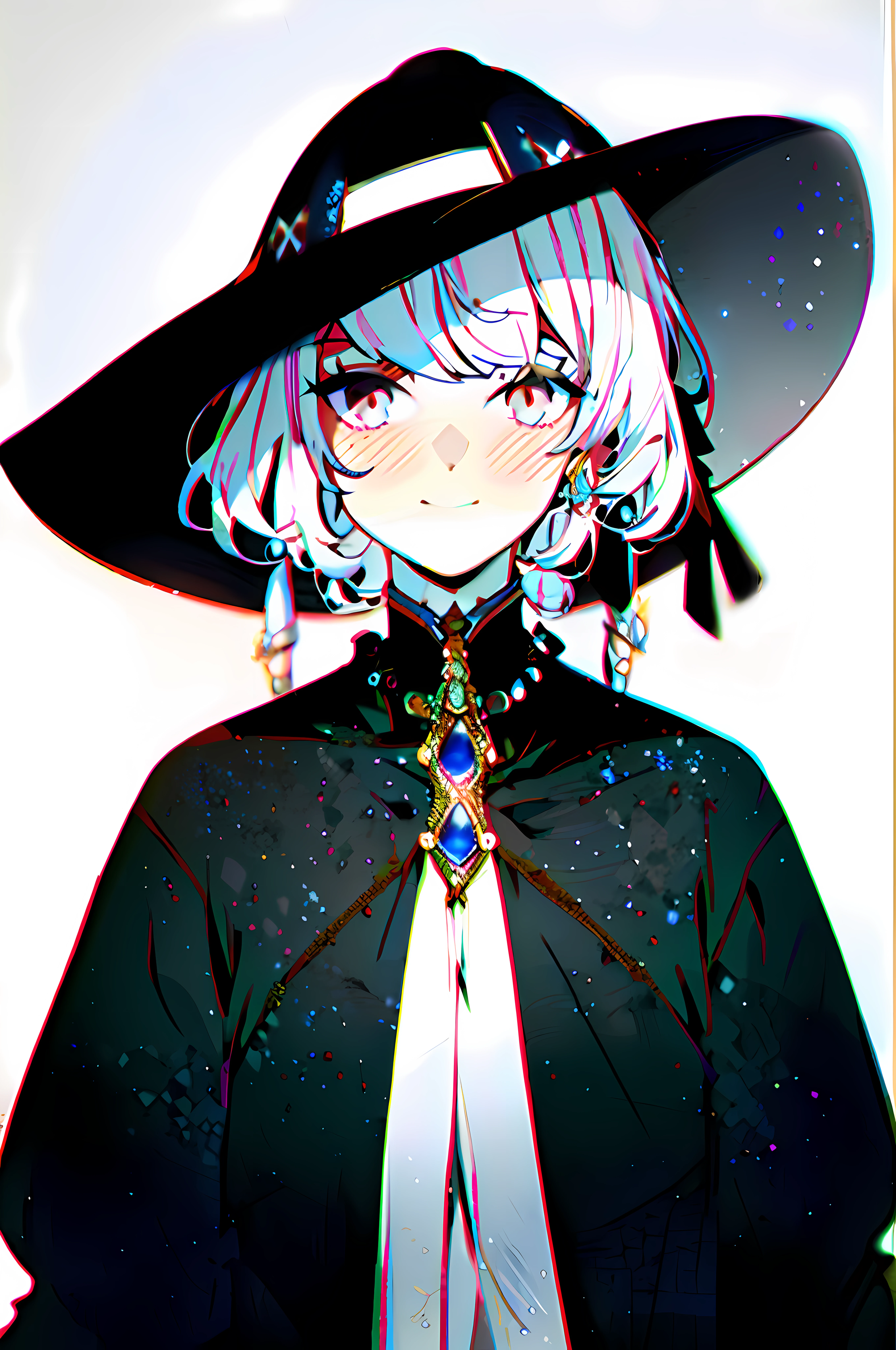 Greek style clothes, girl, white medium hair, black and white eyes, gemstone jewelry, snake eyes