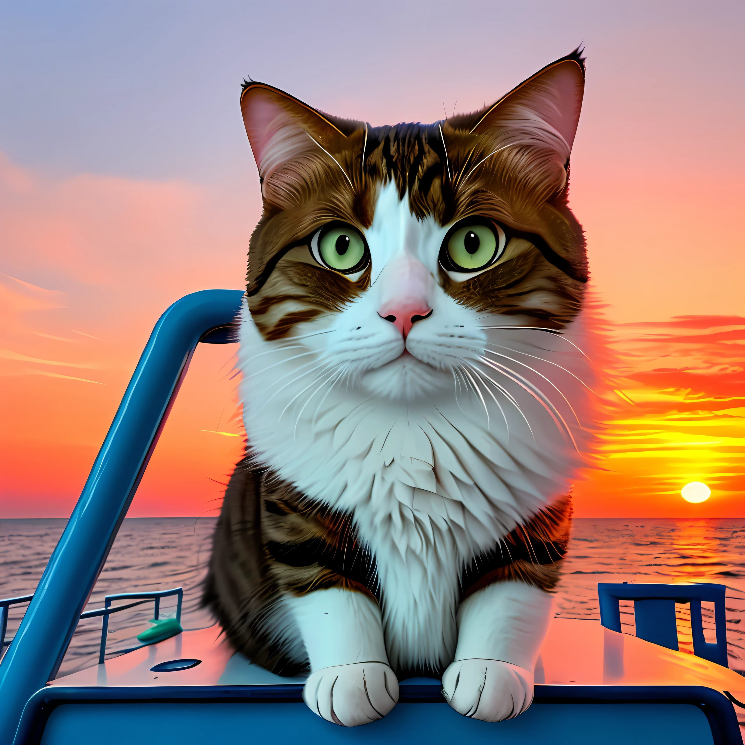 Ship cat watching the realistic sunset