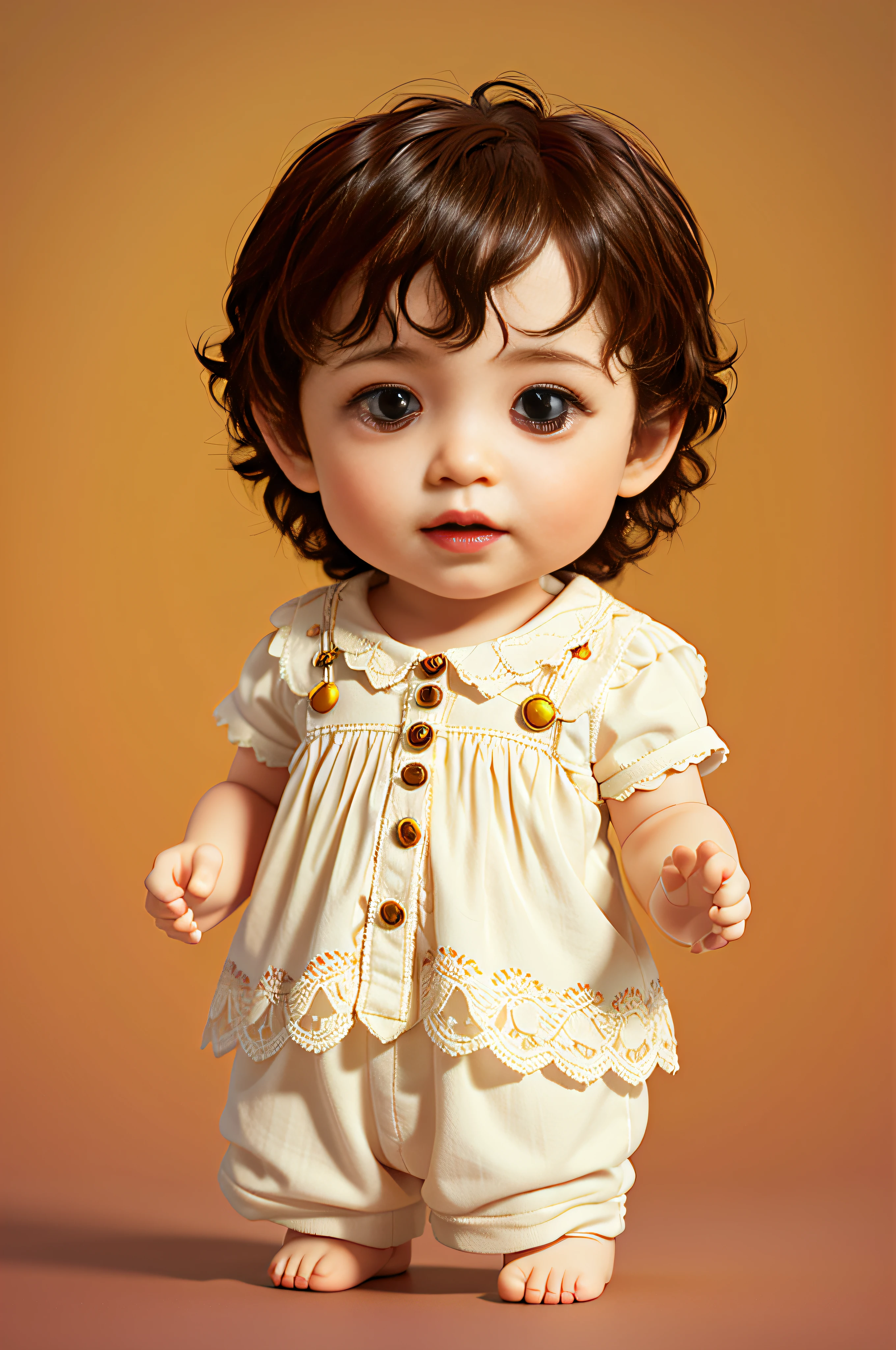 there is a small doll with a brown hair and a white shirt, adorable digital painting, cute 3 d render, cute detailed digital art, cute digital art, pouty look :: octane render, highly detailed character, cute cartoon character, childrens art in artstation, 3d character realistic, 3 d render stylized, cute! c4d, high quality cg render --auto --s2