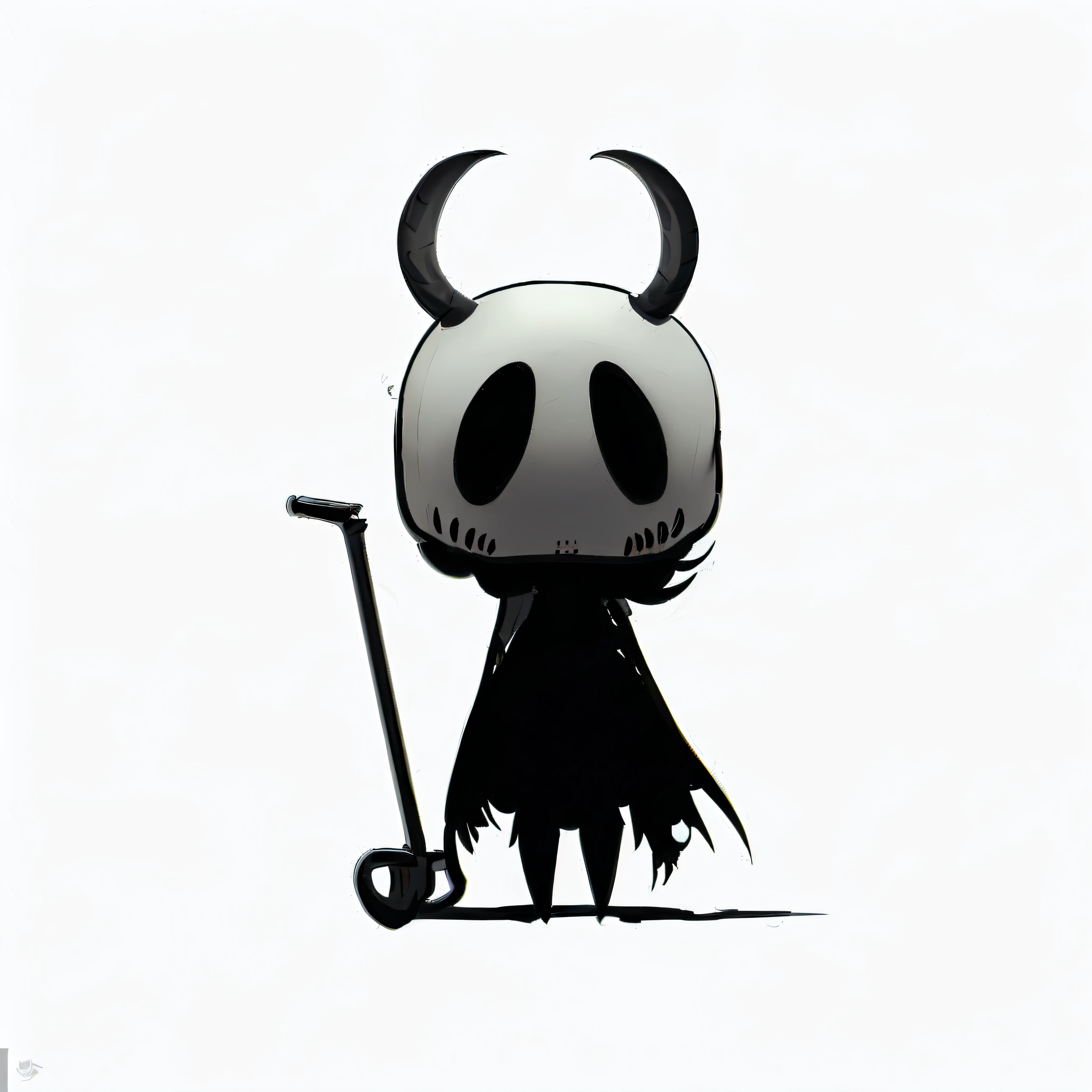 cartoon of a skeleton with horns and a scooter, portrait of hollow knight, the knight from hollow knight, hollow knight style, hollow knight concept art, hornet from hollow knight, hollow knight, mcbess, cute skeleton, hypervivid intense mcbess, ( ( ( skeleton ) ) ), mcbess poster, reminded me of the grim reaper, grim reaper except a rat
