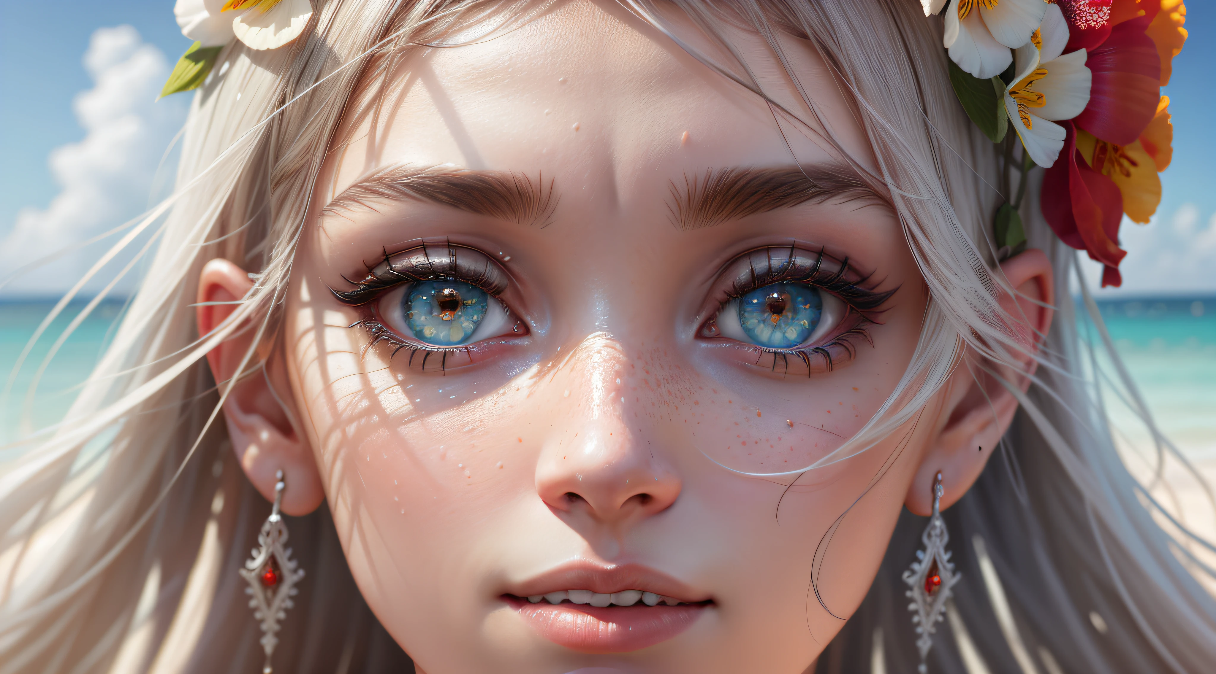 Beautiful white woman wearing red bikini on a beach, perfect detailed face, detailed green eyes with circular iris, realistic, stunning realistic photography, intricately detailed, ultra high definition, 8K, Unreal Engine 5, ultra sharp focus, highly detailed, vibrant, rendered in 8K resolution for high quality details, 8K image quality, 8K high resolution image, hyper detailed, super realistic, intricate details