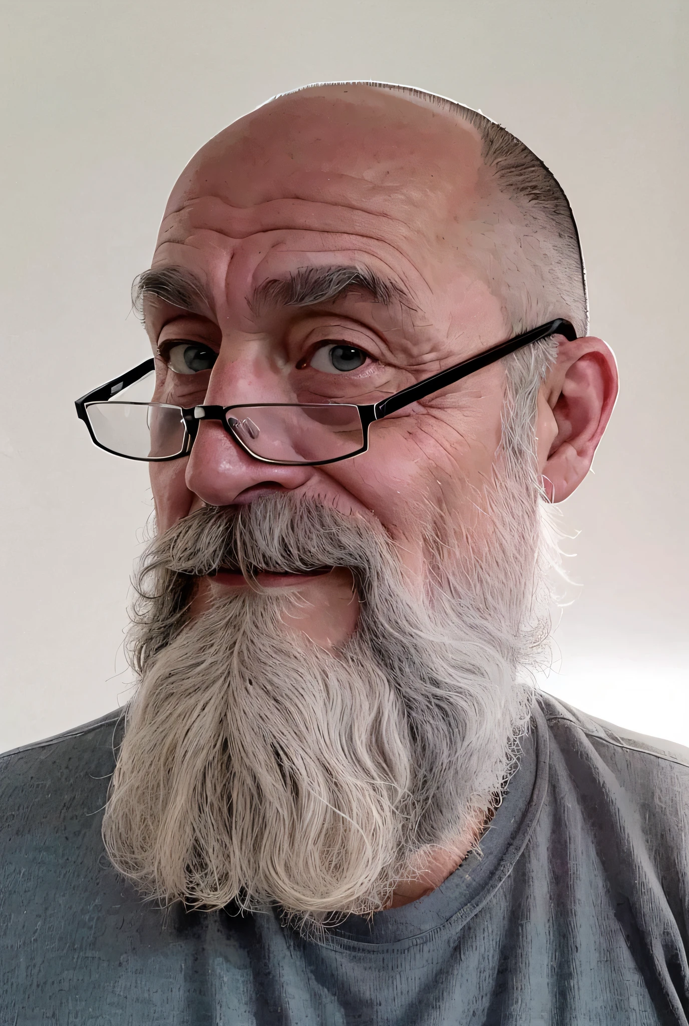 (masterpiece, best quality), caricature, a man with a beard and glasses on a gray shirt, gray beard, looks at the viewer,
