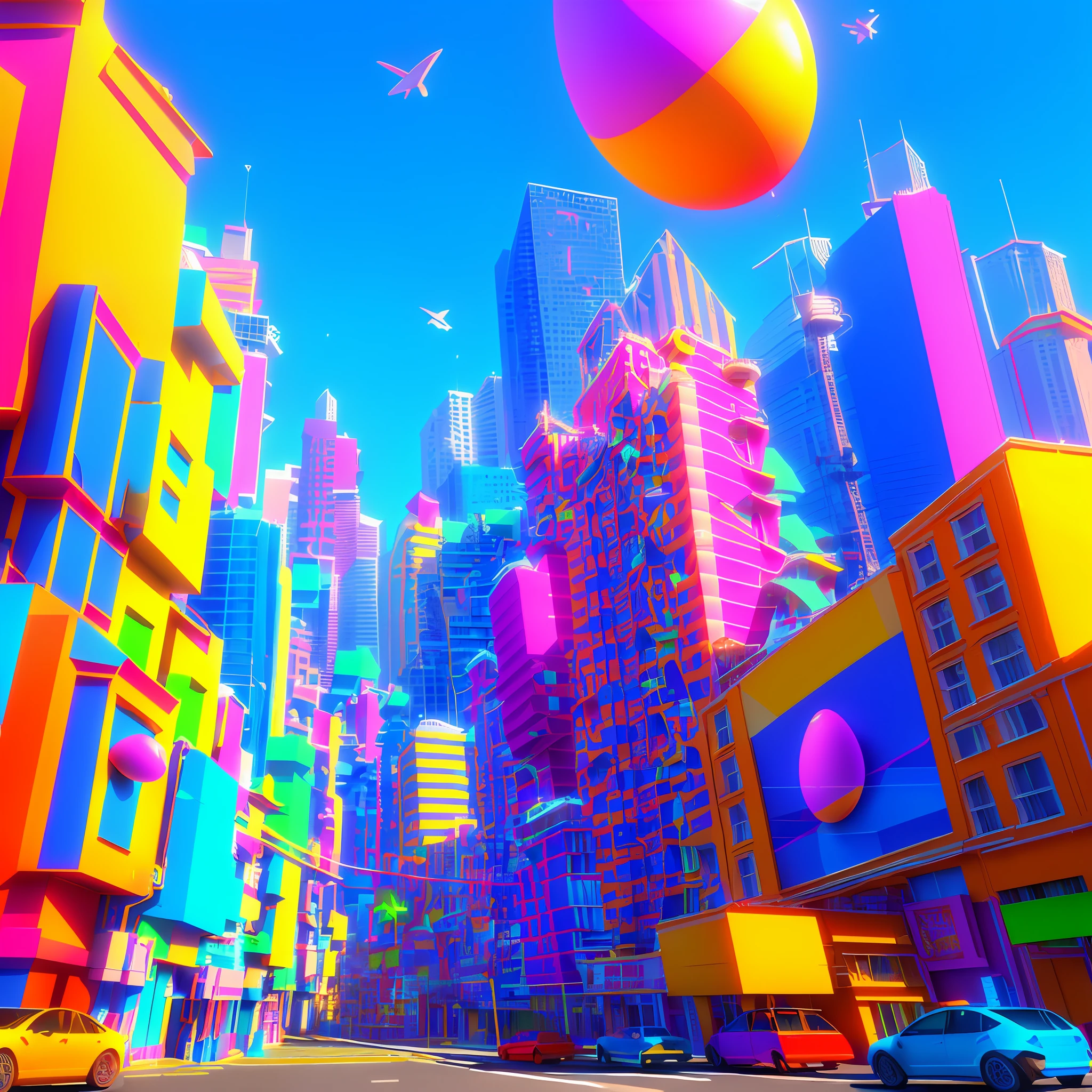 a brightly colored image of a city with a giant egg, cinema 4d colorful render, 3 d render beeple, trend on behance 3d art, trend on behance 3 d art, 3d render digital art, 3 d illustration, 3d illustration, colorful concept art, 3d digital art 4k, 3 d epic illustrations