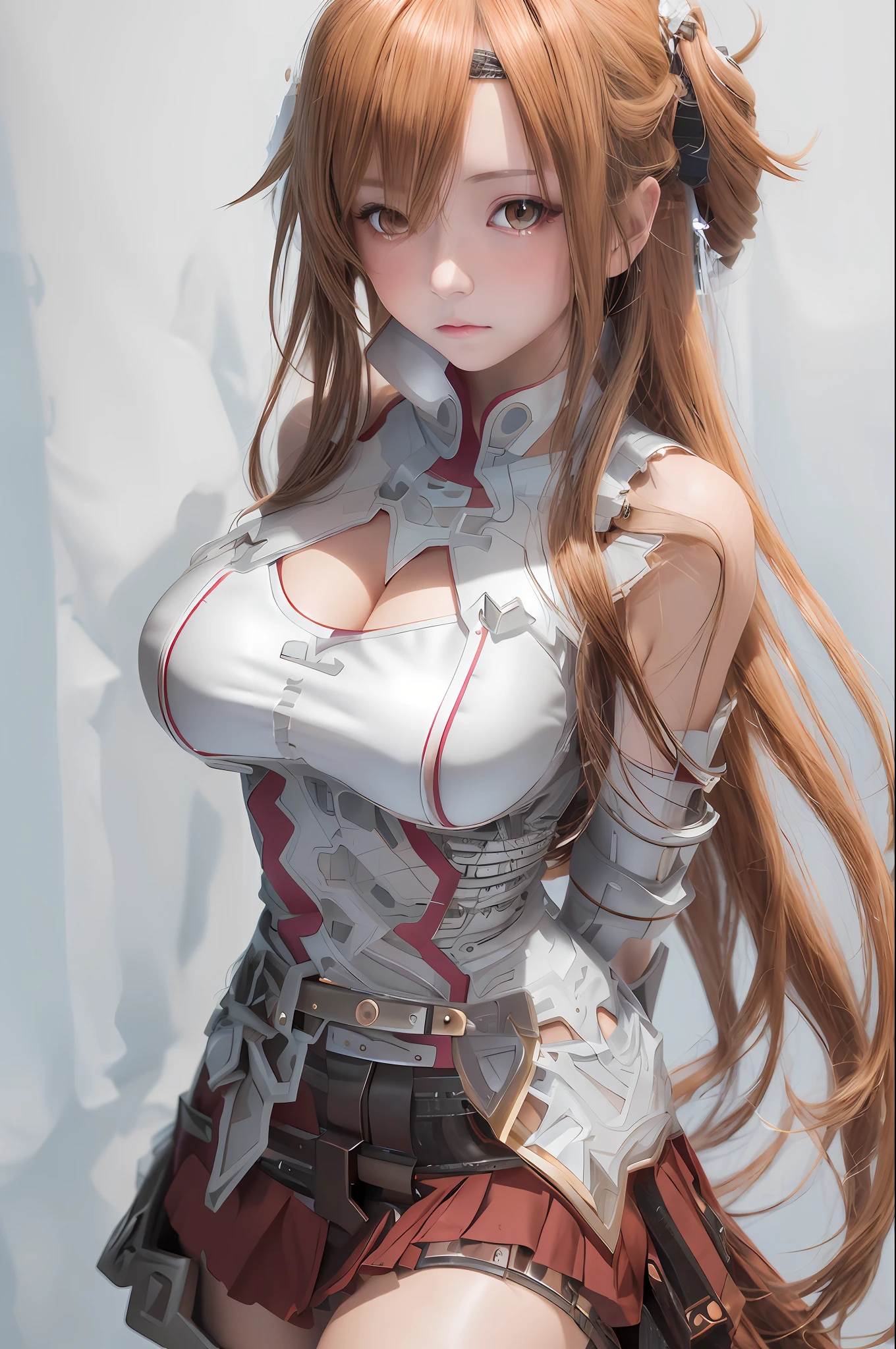 a woman with long hair and a white shirt is posing, asuna yuuki, biomechanical oppai, seductive anime girl, asuna from sao, detailed anime artwork, anime goddess, female anime character, detailed anime art, anime girl with long hair, beautiful alluring anime woman, detailed anime character art, smooth anime cg art, beautiful anime artwork