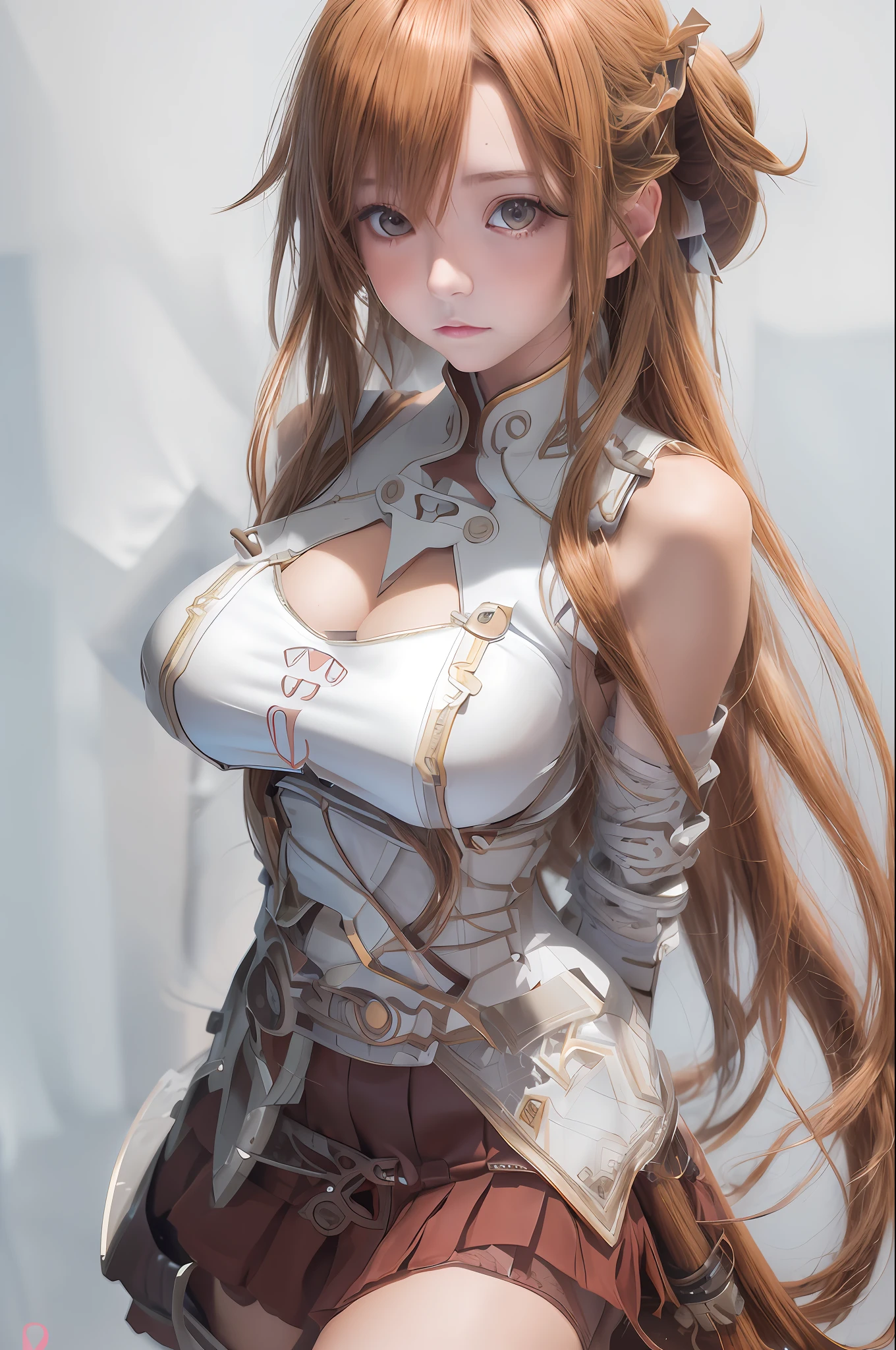a woman with long hair and a white shirt is posing, asuna yuuki, biomechanical oppai, seductive anime girl, asuna from sao, detailed anime artwork, anime goddess, female anime character, detailed anime art, anime girl with long hair, beautiful alluring anime woman, detailed anime character art, smooth anime cg art, beautiful anime artwork