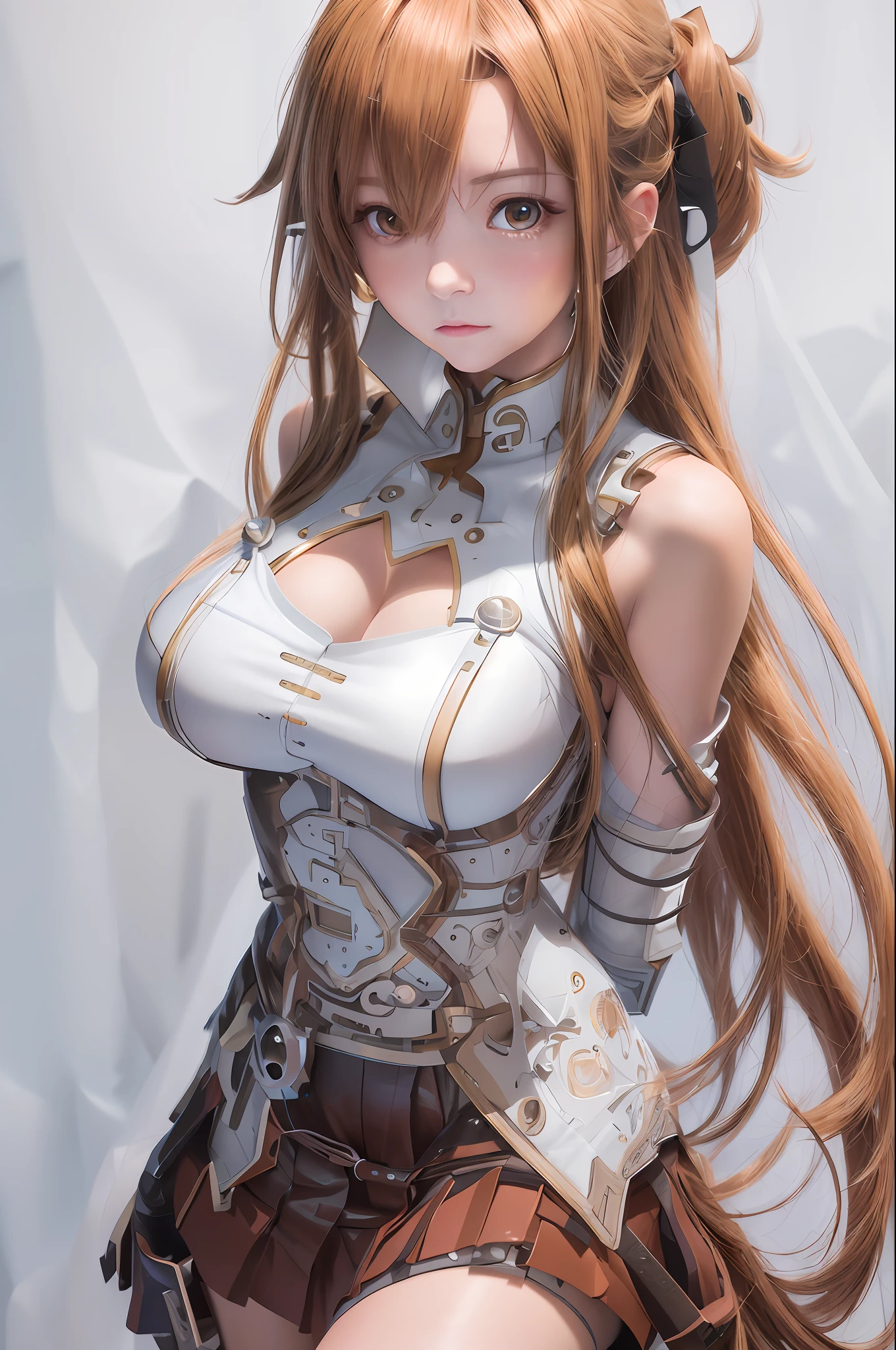 a woman with long hair and a white shirt is posing, asuna yuuki, biomechanical oppai, seductive anime girl, asuna from sao, detailed anime artwork, anime goddess, female anime character, detailed anime art, anime girl with long hair, beautiful alluring anime woman, detailed anime character art, smooth anime cg art, beautiful anime artwork