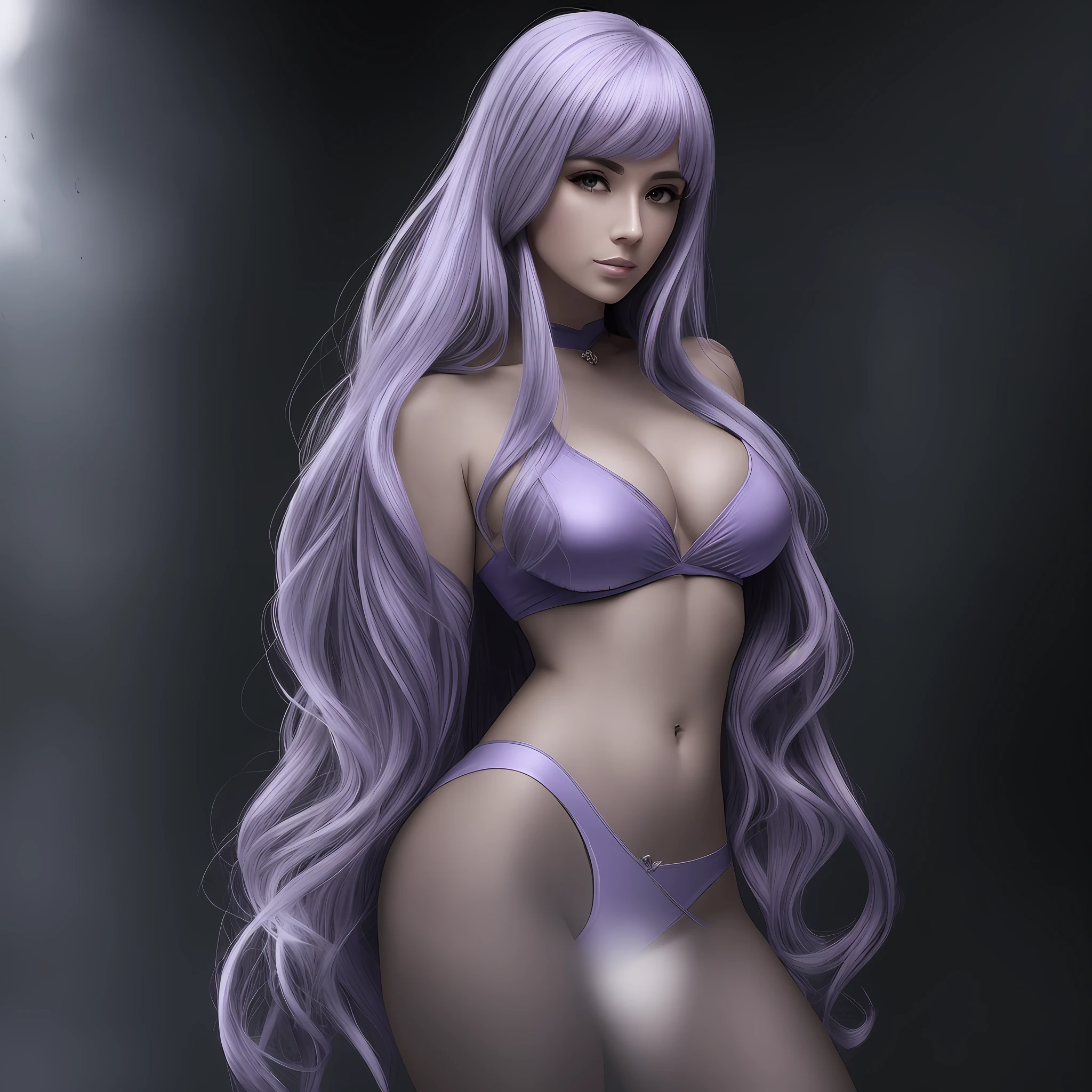 A woman of 1 meter and 70 in height, beautiful face, hard chest, medium belly and beautiful legs and lilac hair --auto --s2