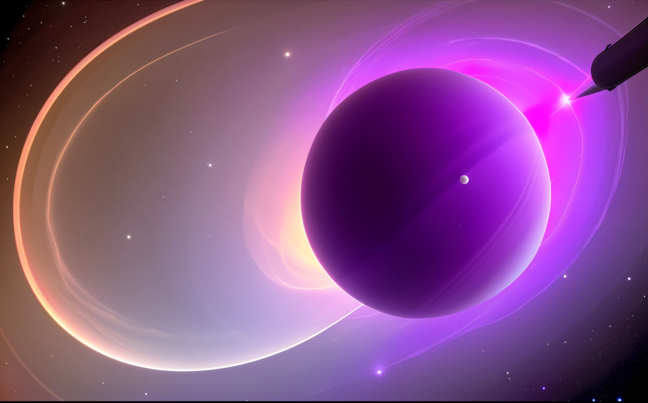 Gaseous planet with purple nebula with Saturn-like rings