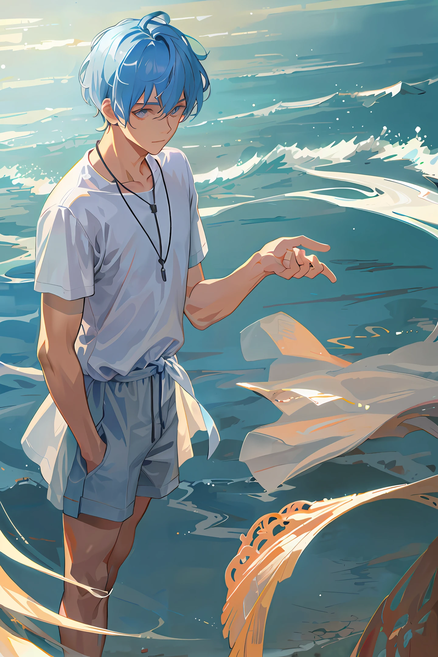 A man with staff in his right hand guiding a little and sea opening up to them passes