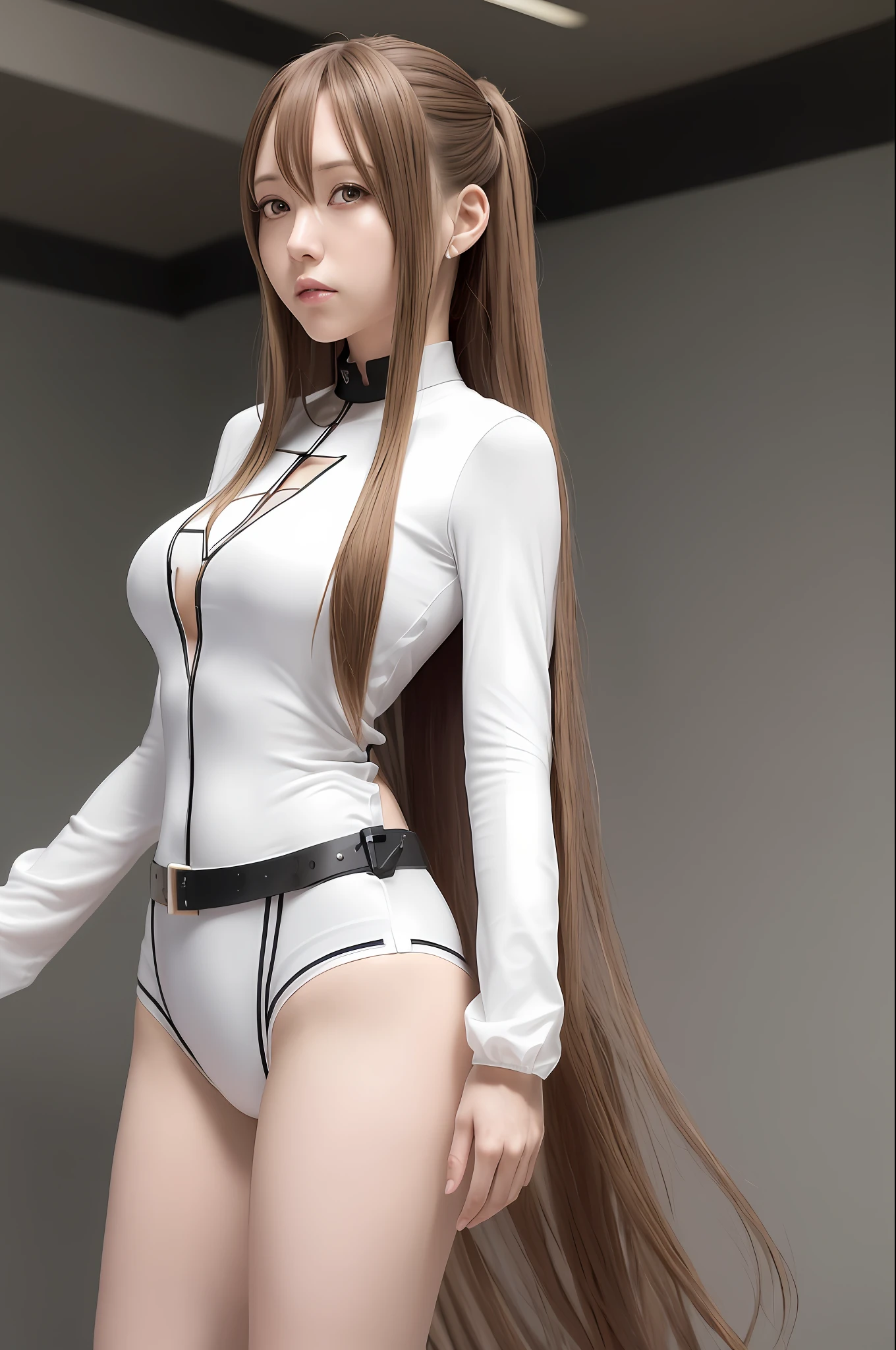 a woman with long hair and a white shirt is posing, asuna yuuki, biomechanical oppai, seductive anime girl, asuna from sao, detailed anime artwork, anime goddess, female anime character, detailed anime art, anime girl with long hair, beautiful alluring anime woman, detailed anime character art, smooth anime cg art, beautiful anime artwork