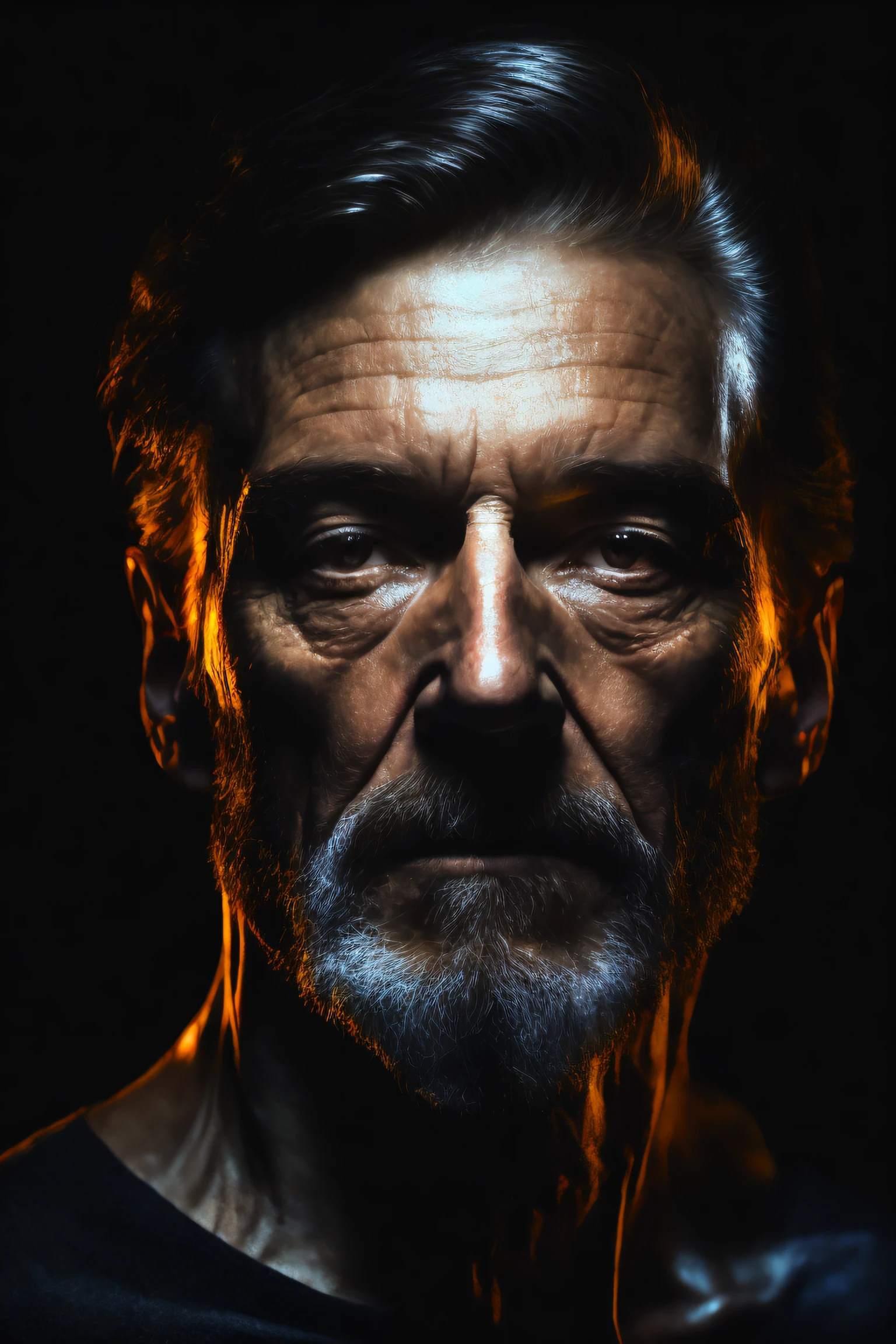 masterpiece portrait of the thing that lurks in the shadows, chiaroscuro portrait, matte painting portrait shot, Dark portrait, standing in the middle of a black background, graceful body structure, two tone lighting, octane, unreal, to8contrast style