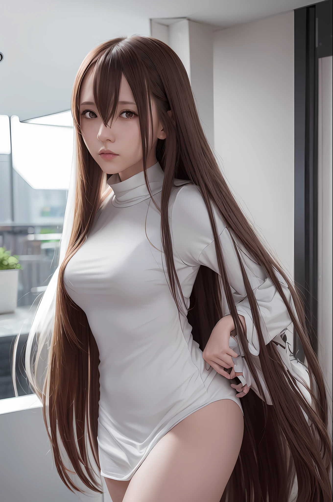 a woman with long hair and a white shirt is posing, asuna yuuki, biomechanical oppai, seductive anime girl, asuna from sao, detailed anime artwork, anime goddess, female anime character, detailed anime art, anime girl with long hair, beautiful alluring anime woman, detailed anime character art, smooth anime cg art, beautiful anime artwork