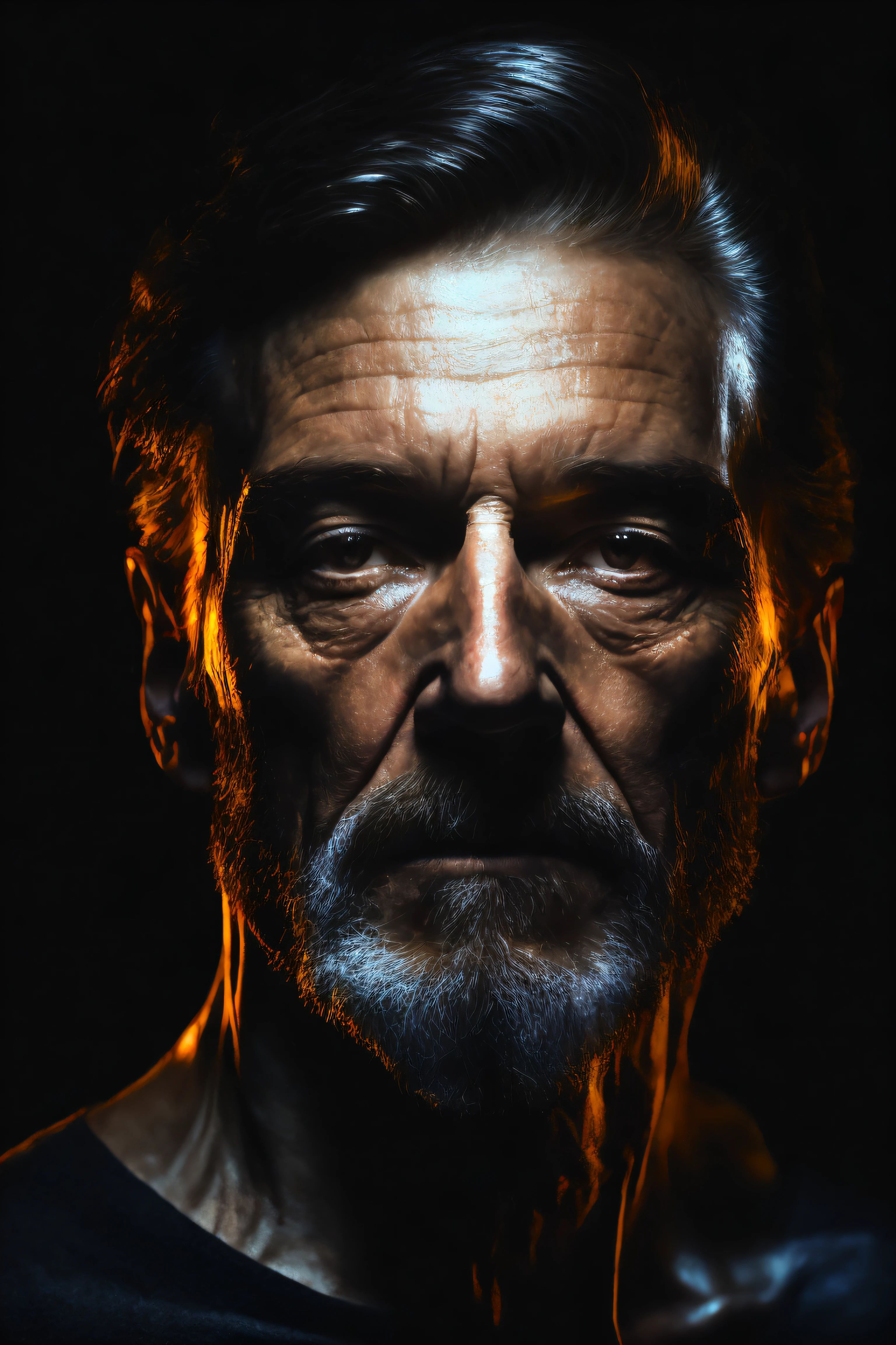 masterpiece portrait of the thing that lurks in the shadows, chiaroscuro portrait, matte painting portrait shot, Dark portrait, standing in the middle of a black background, graceful body structure, two tone lighting, octane, unreal, to8contrast style