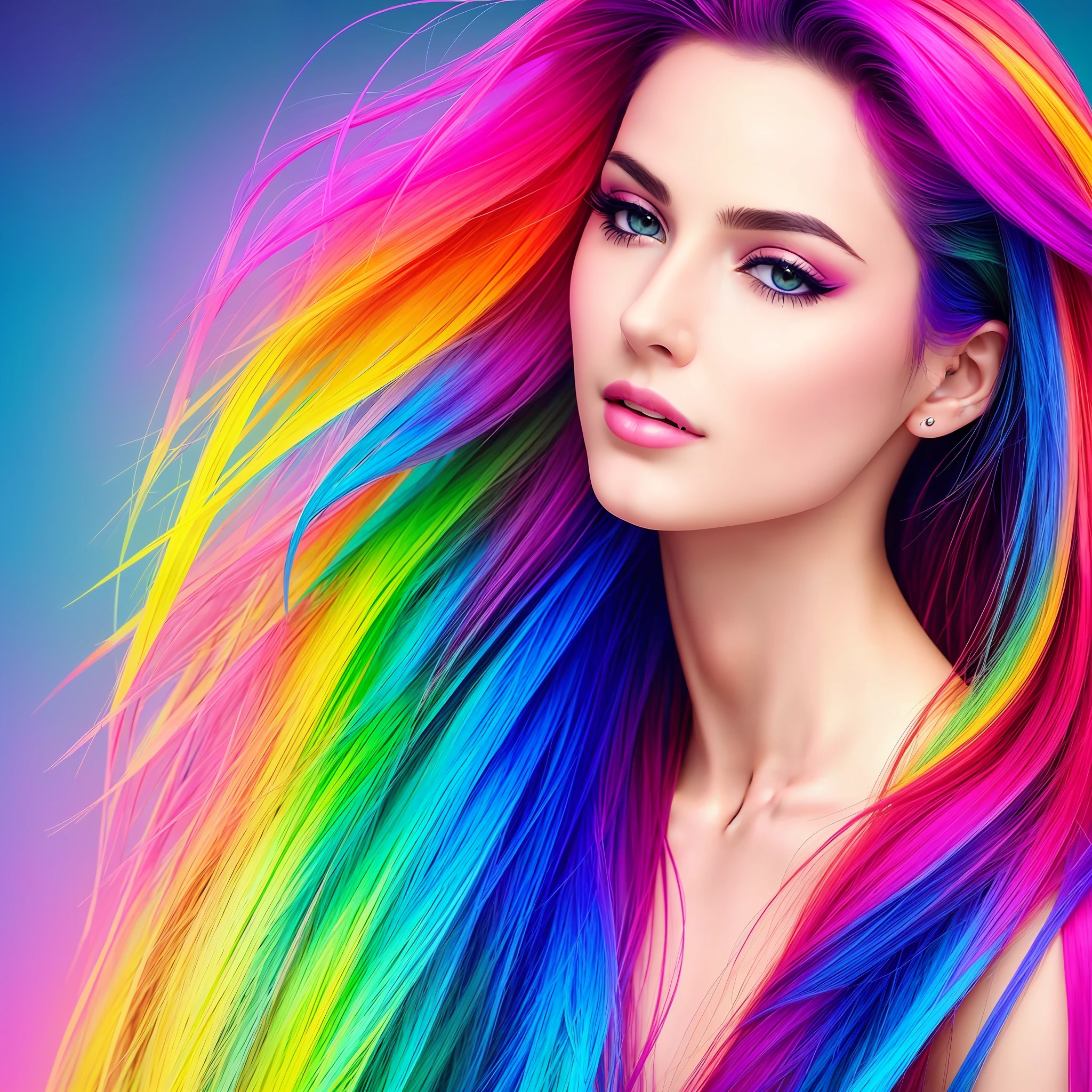 1 extremely beautiful woman colorful background and ultra realistic picture