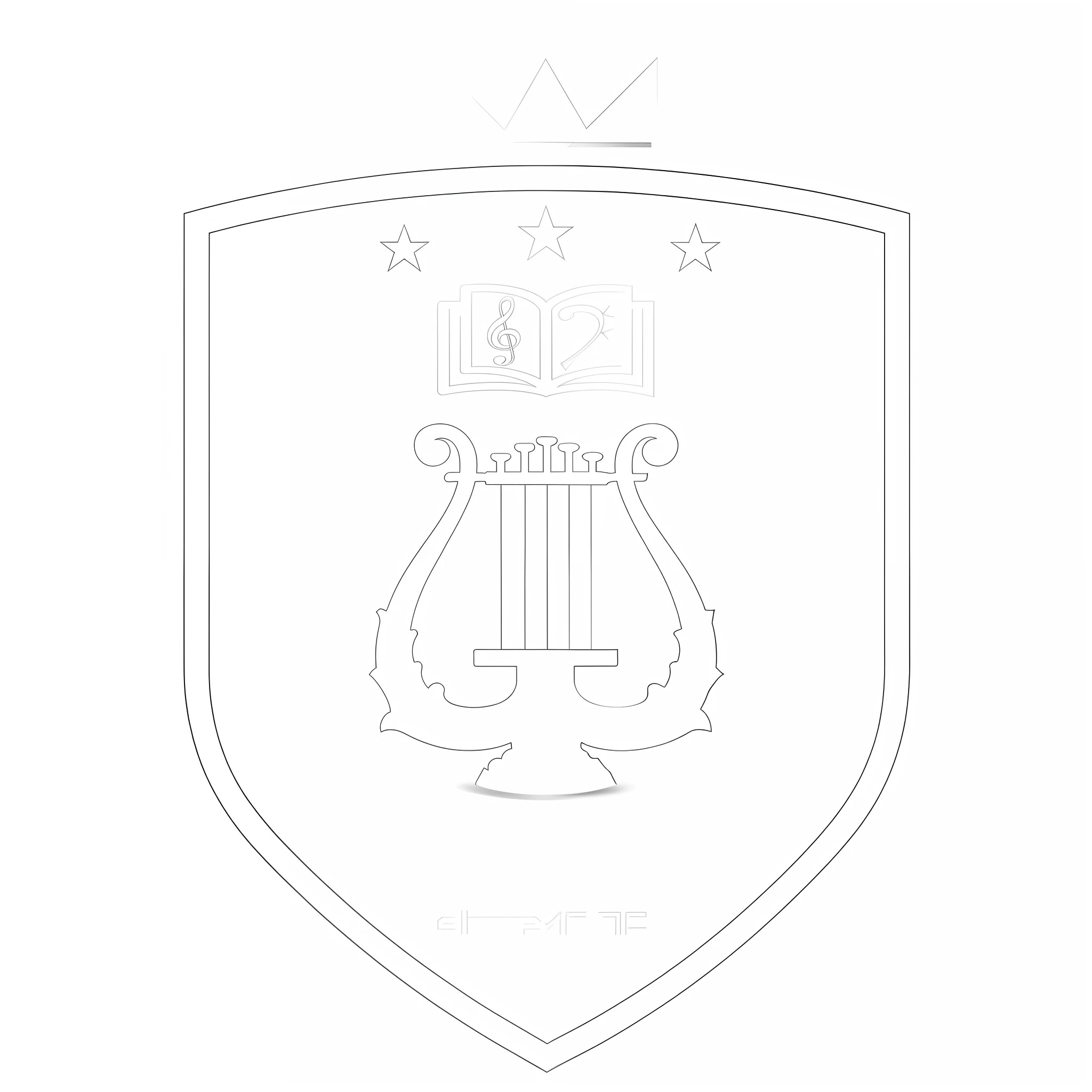 the logo of the school of music and drama, emblem of wisdom, black and white logo, single logo, official, kda, royal insignia in background, student, inspired by Juraj Julije Klović, symmetrical logo, heraldry, sharp metal crest, inspired by Pedro Álvarez Castelló, family crest, of course, high school badge