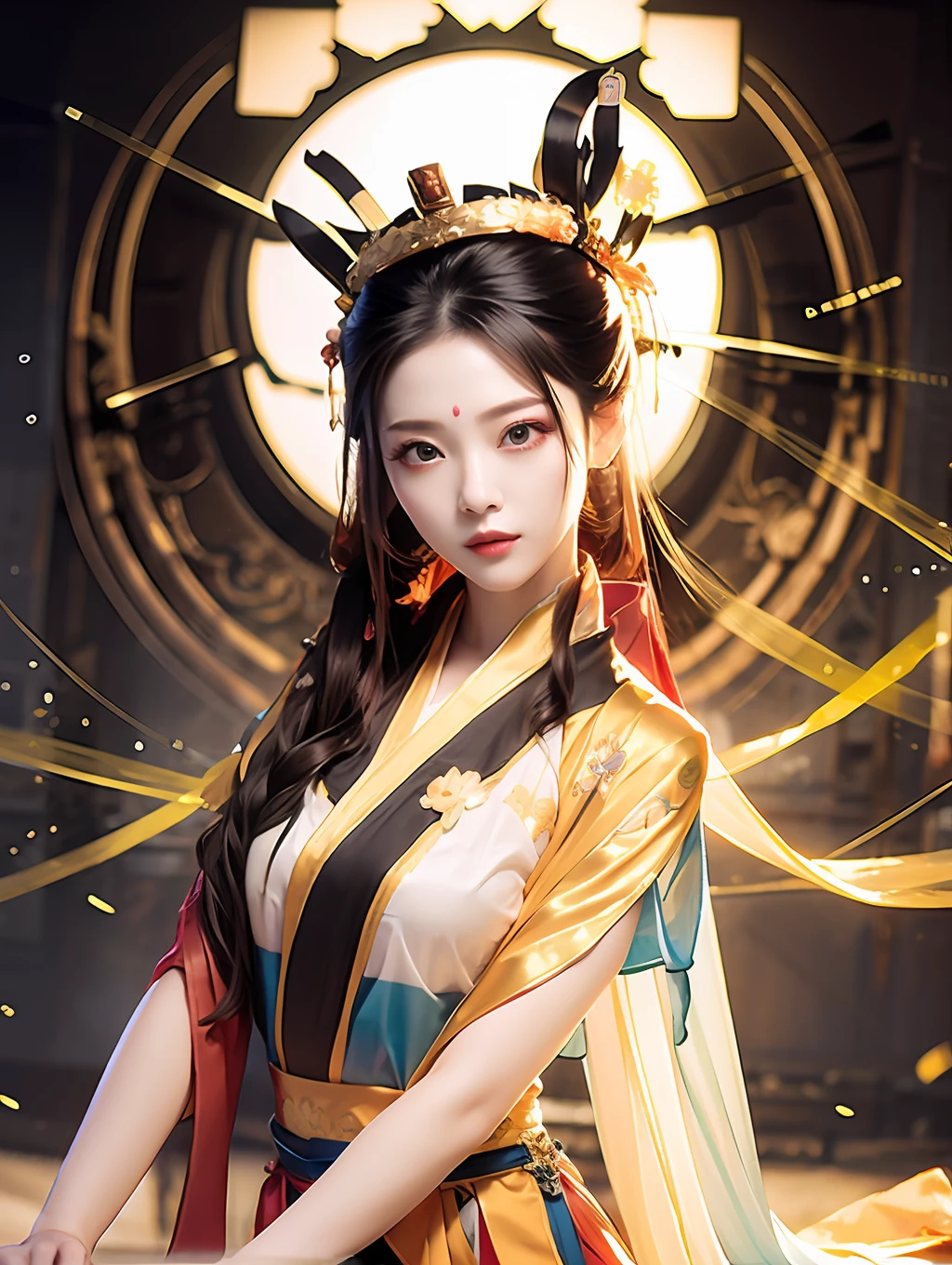 Girl, yellow Hanfu, transparent, long hair shawl, sexy, off-the-shoulder, no headdress, picture quality 8k,