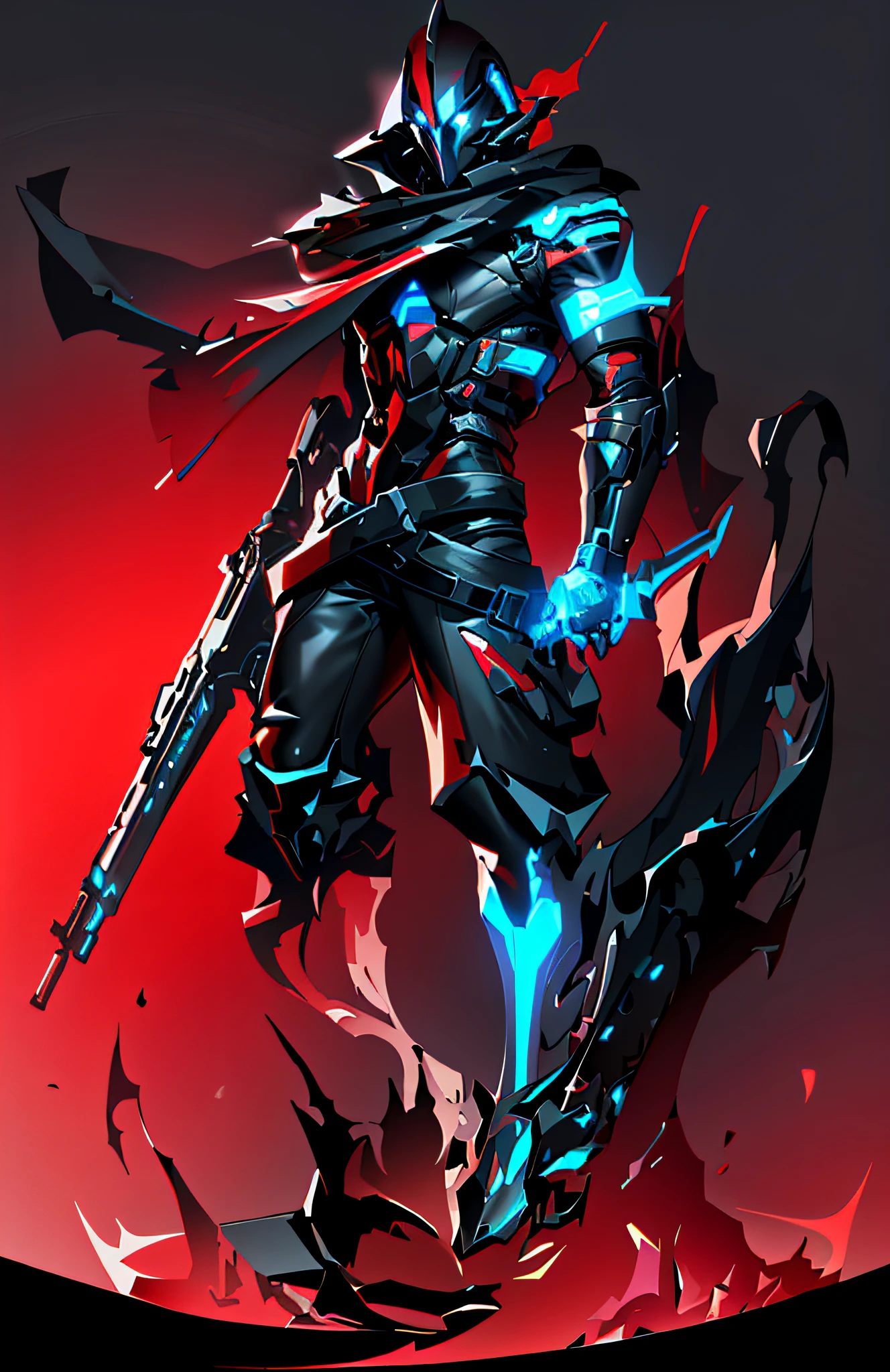 a close up of a person with a gun on a black background, benedick bana, style of duelyst, reaper from overwatch, hero 2 d fanart artsation, game art!!, nocturne from league of legends, cyberpunk assassin, trigger anime artstyle, high quality warframe fanart, arcane art style, concept artstyle, gungrave