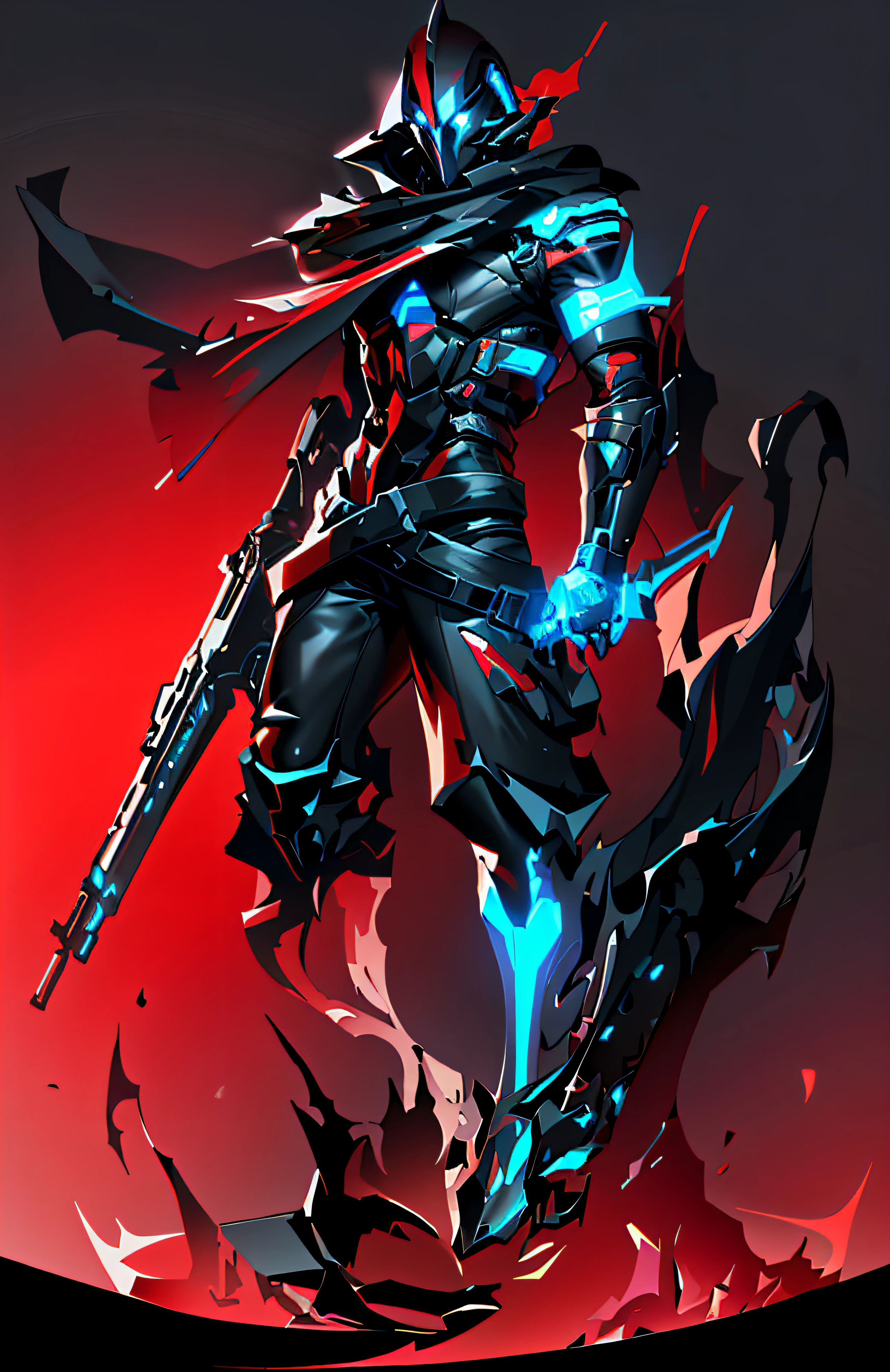 a close up of a person with a gun on a black background, benedick bana, style of duelyst, reaper from overwatch, hero 2 d fanart artsation, game art!!, nocturne from league of legends, cyberpunk assassin, trigger anime artstyle, high quality warframe fanart, arcane art style, concept artstyle, gungrave