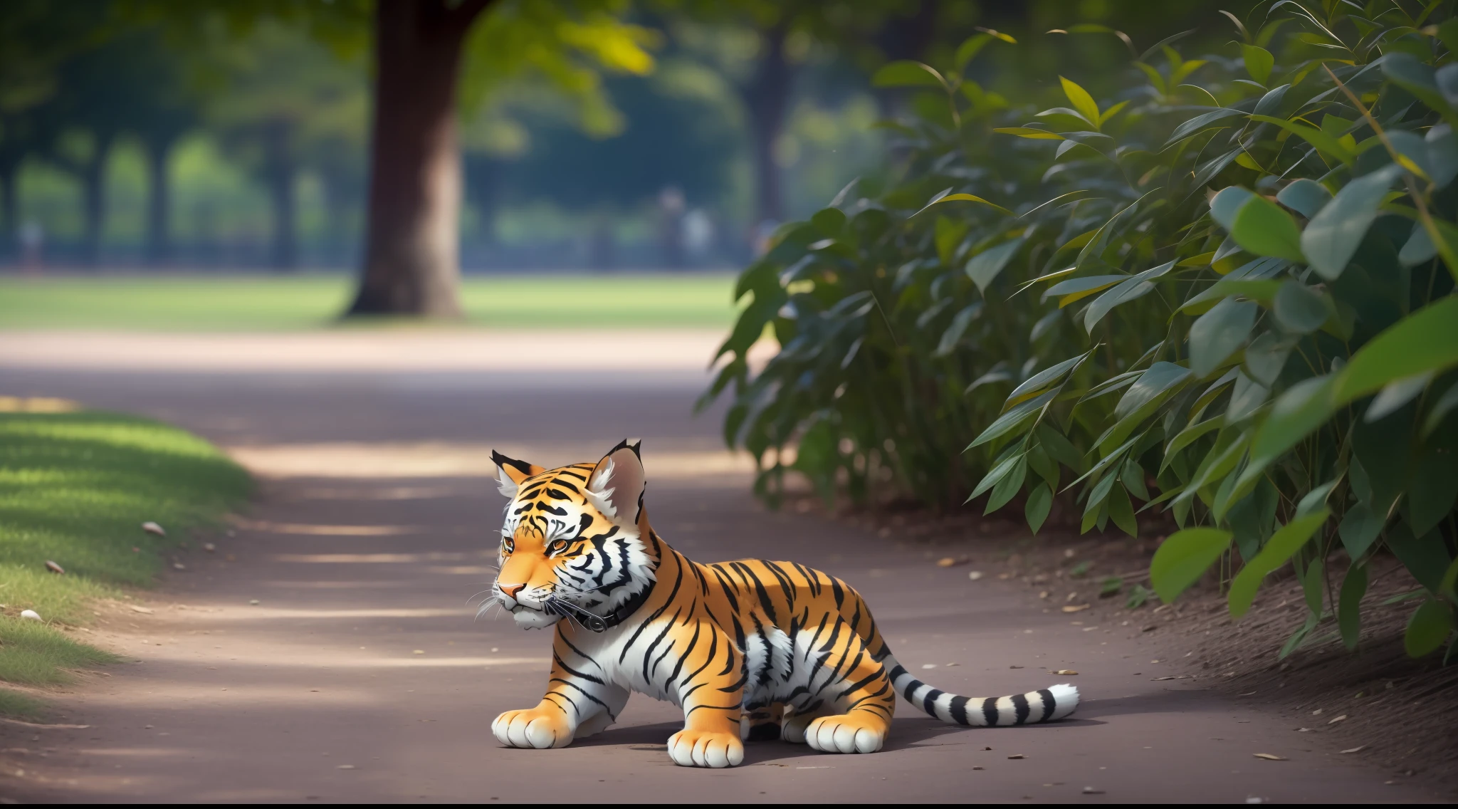 little tiger playing in the park
