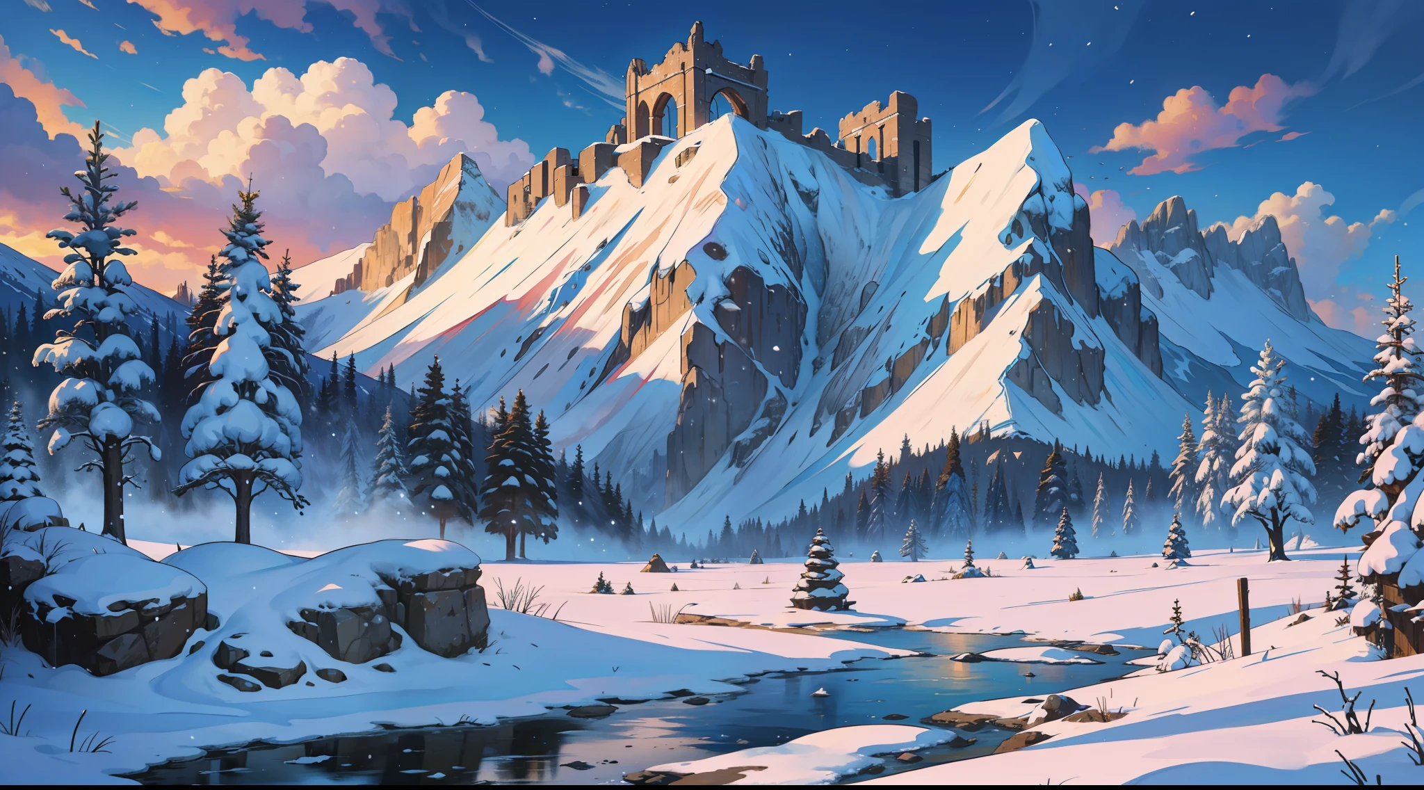 Top of the snowy mountains in the magical lands where the magical ruins of Targon are the Mount of the Gods