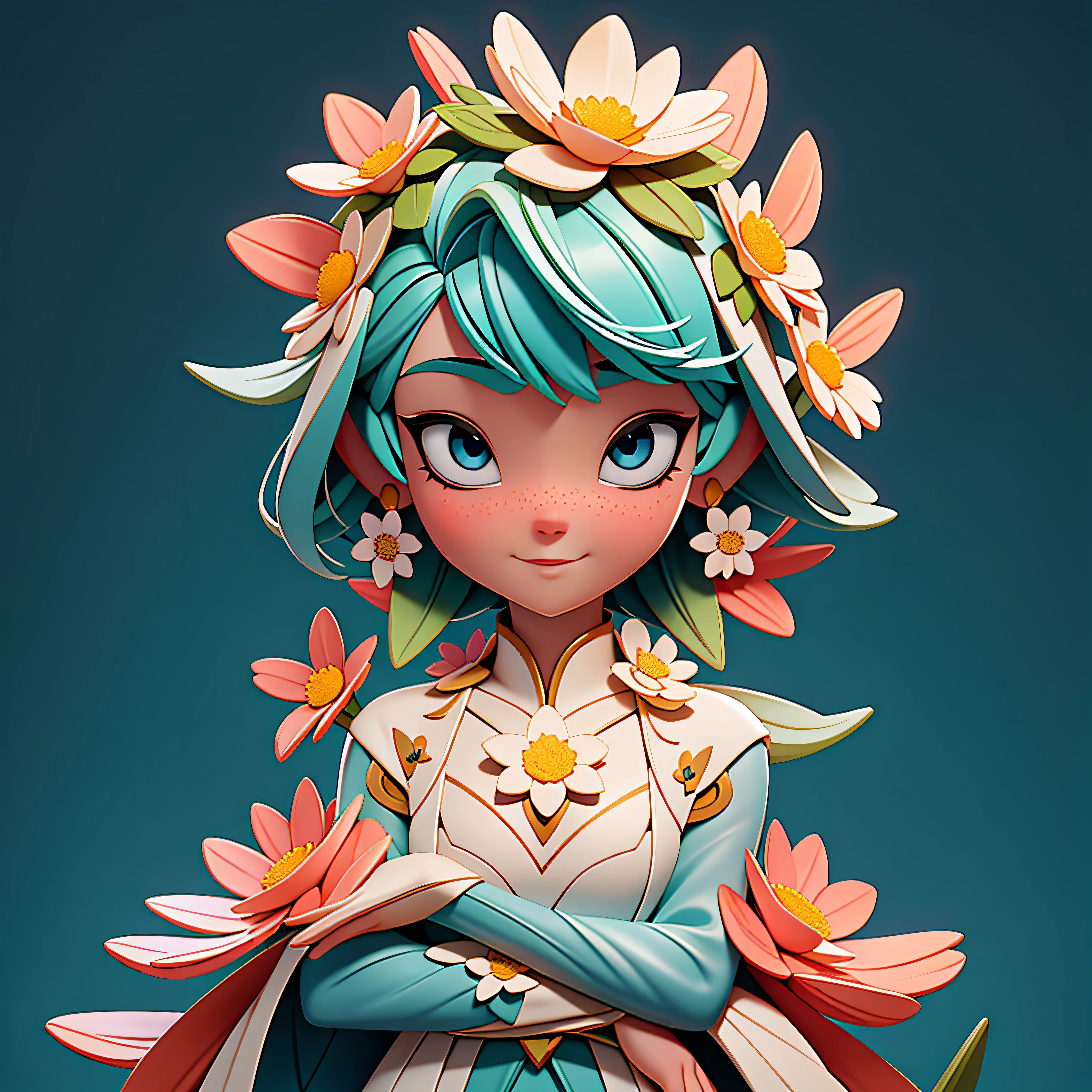 "Inner Flourishing": In this illustration, a character is in the midst of a process of self-discovery and personal growth. She is represented as a flower in full bloom, symbolizing the journey of becoming the best version of herself. This image conveys the message that we all have incredible inner potential that can flourish with care and self-acceptance.