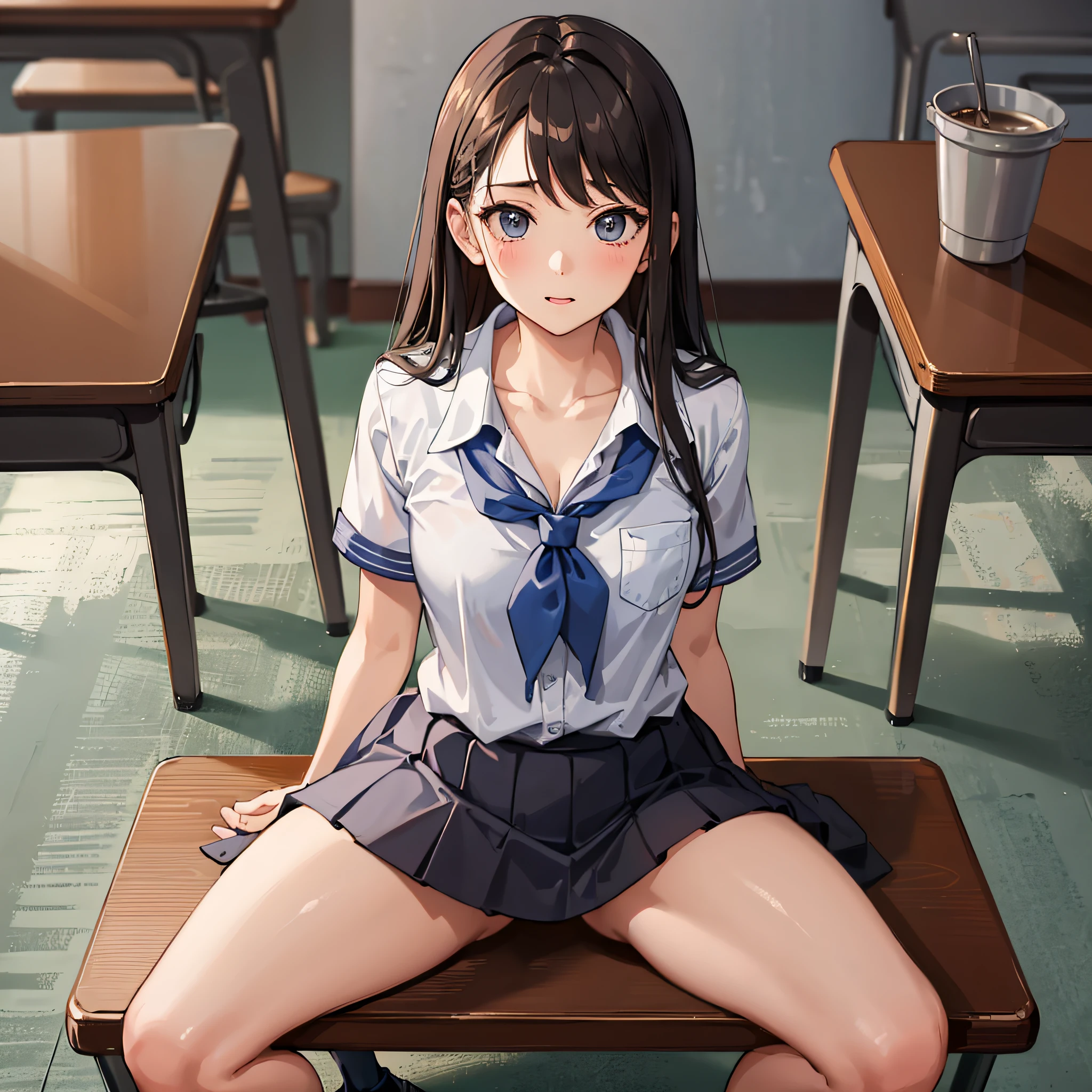 High detail, high quality, masterpiece, (small breasts)), impatient pet pose, school classroom, legs spread