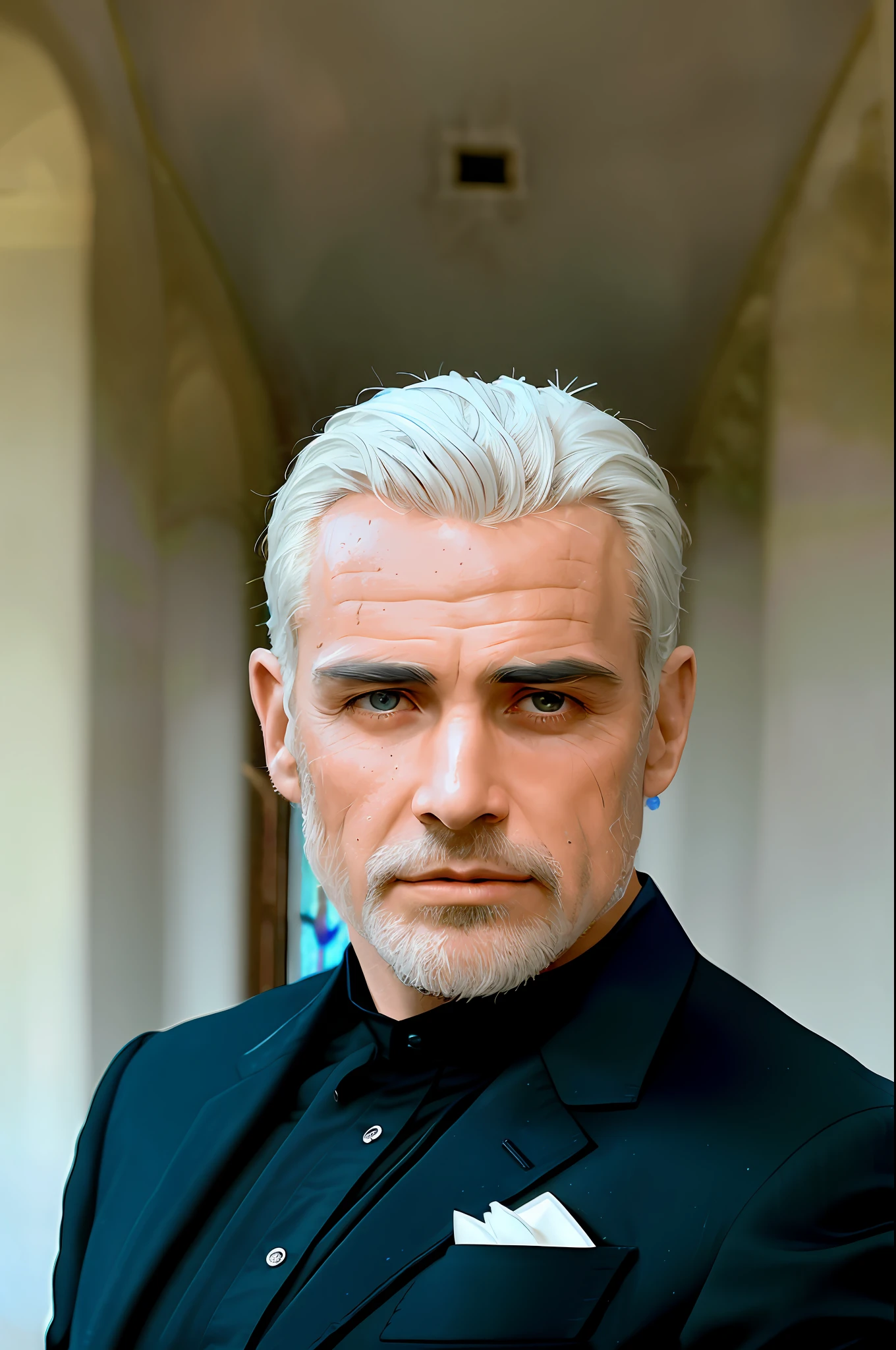 (extremely detailed CG unity 8k wallpaper, masterpiece, best quality, ultra-detailed), best illumination, best shadow, an extremely delicate and beautiful, floating,
[(1 figure), white robe, crown of thorns, savior, (beard), (blue eyes), (divine light), hands outstretched, (nail wounds on hands), dramatic angle],
(stained glass window, holy cross, church), (vastness), (sacred atmosphere).