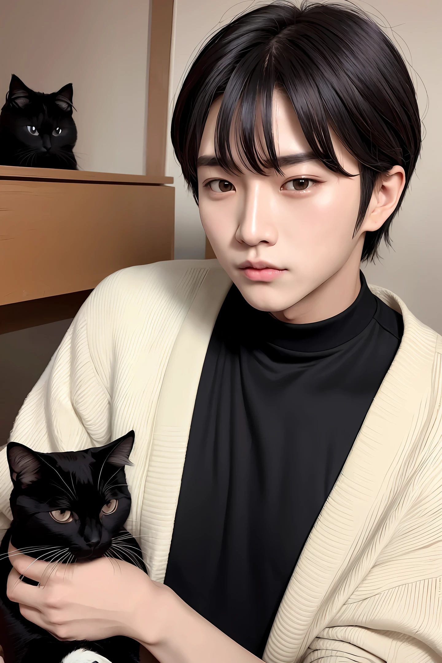 Korean Idol Fine Lips Plump Black Hair Man Sluggish Cat Type Handsome Two-Bro