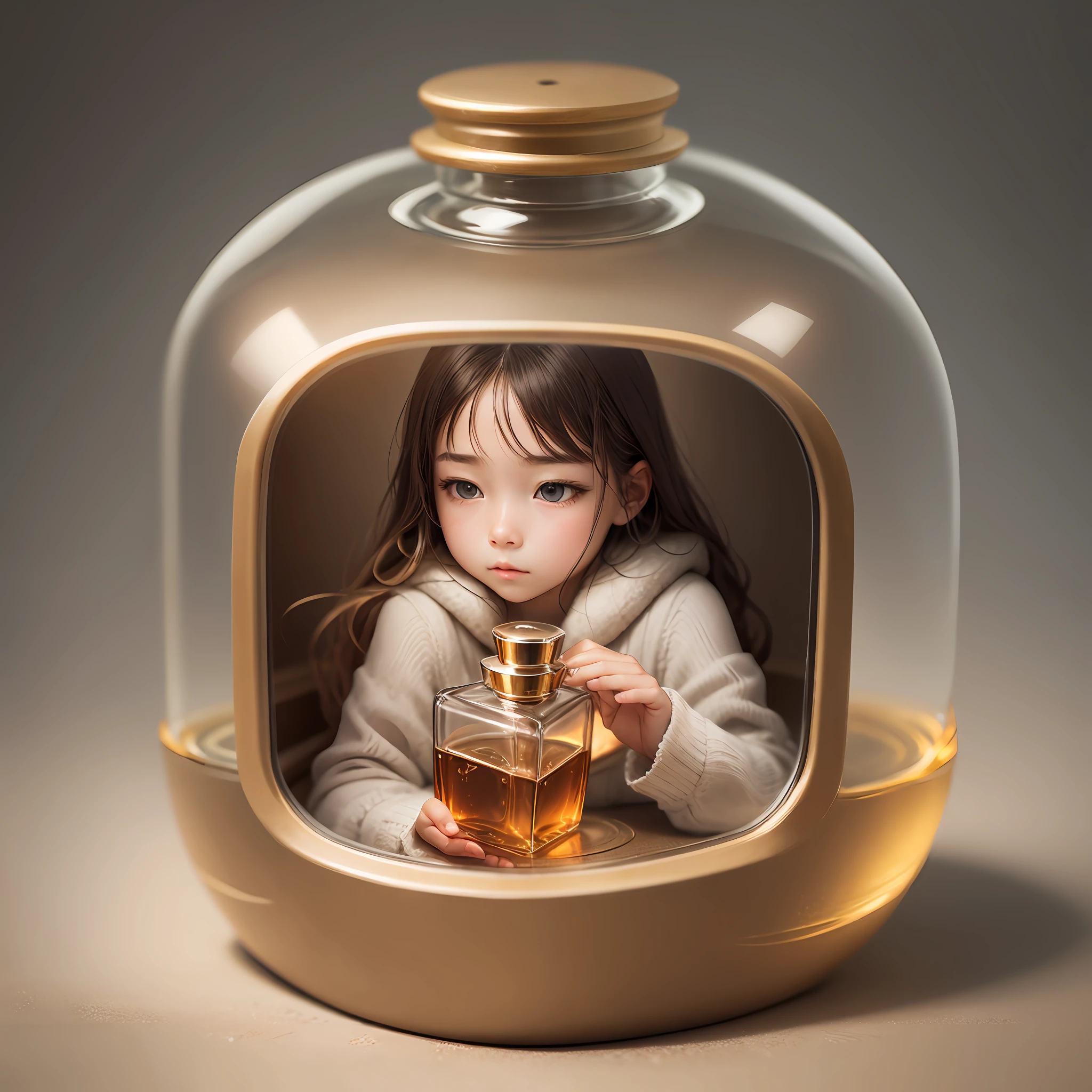 Square perfume bottle, young girl, warm and healing, highlighting the presence of perfume --auto --s2