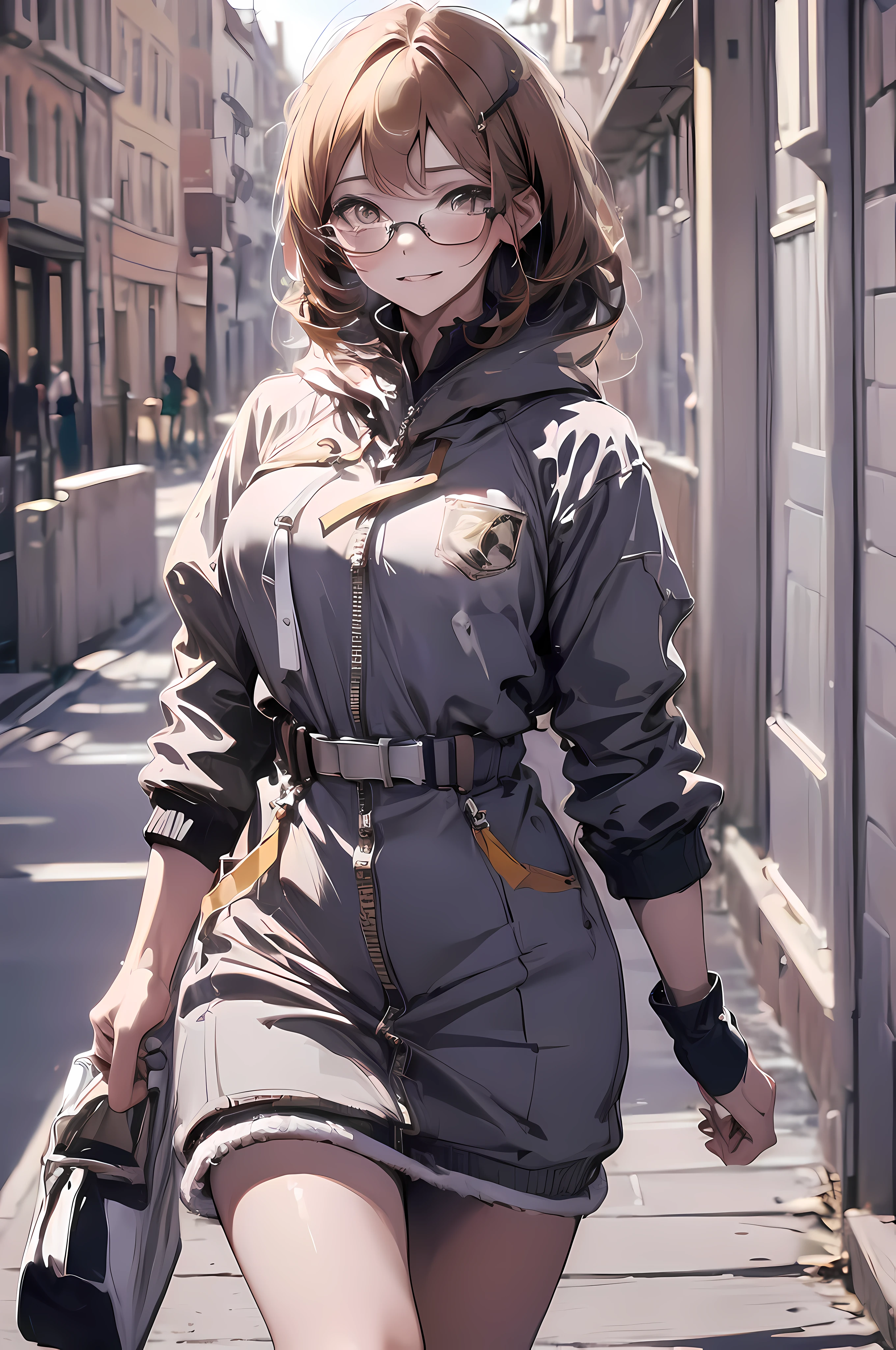 ((Top Quality, 8k, Masterpiece:1.3)), beauty, girl walking in a square.