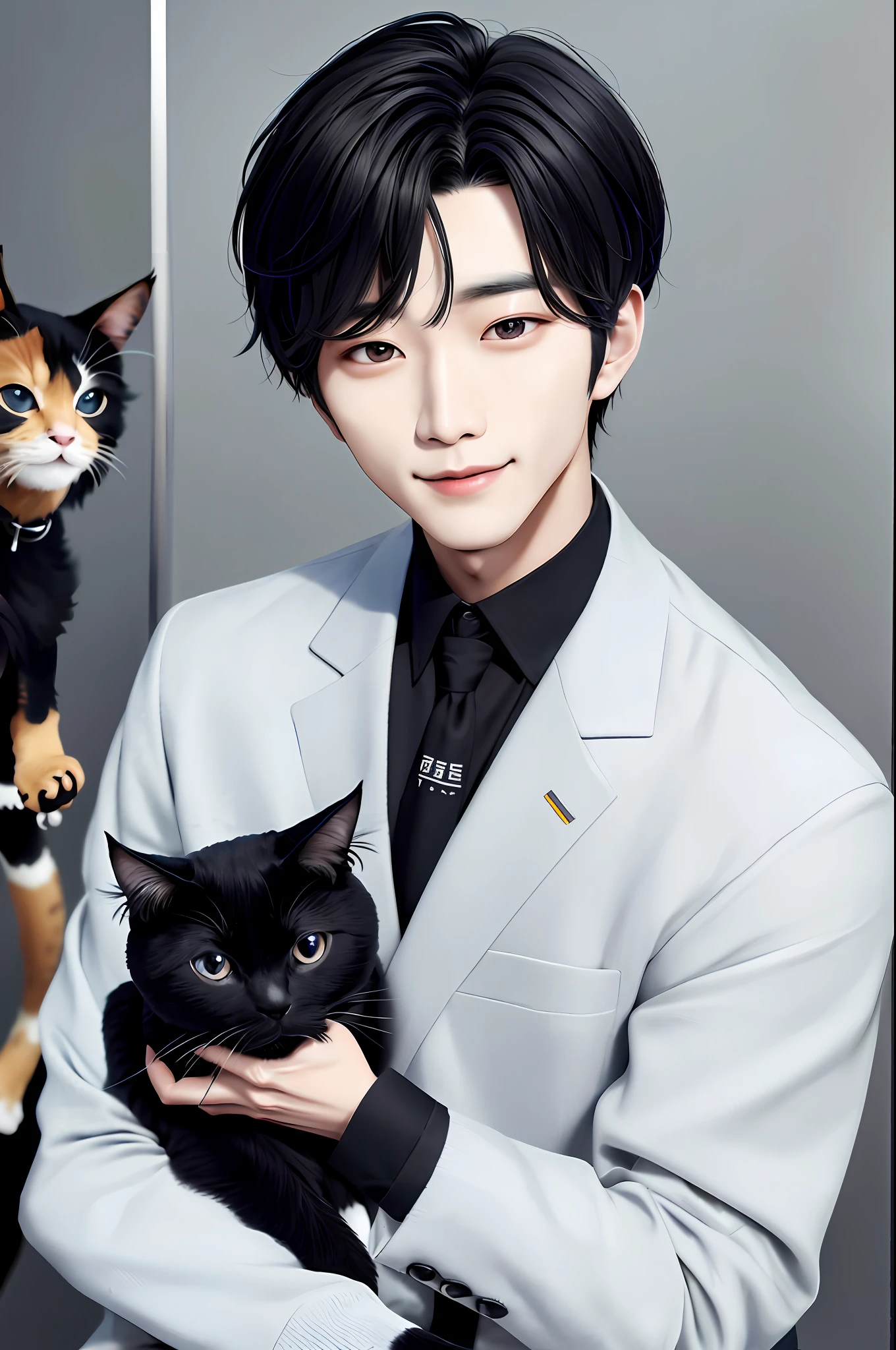 Korean Idol Fine Eyes Single Lips Plump Black Hair Man Sluggish Cat Type Handsome Two-Bro 27 Years Old Cute Smile Skeletal Natural Human Photo Boyfriend